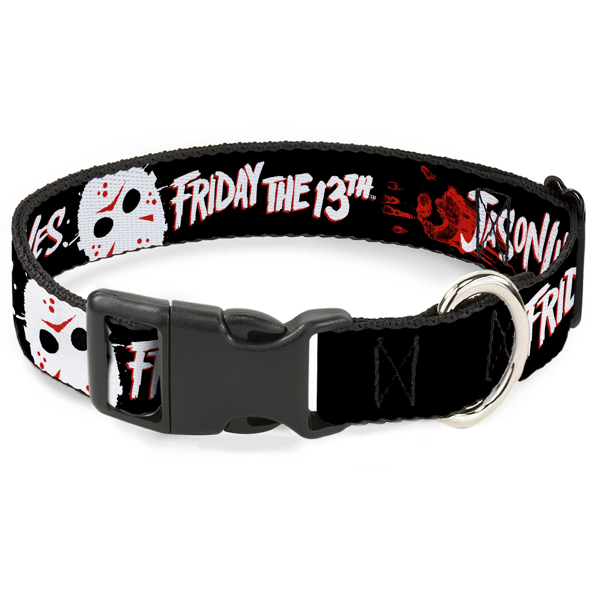 Plastic Clip Collar - FRIDAY THE 13TH JASON LIVES with Hand Print and Mask Black/Red/White Plastic Clip Collars Friday the 13th
