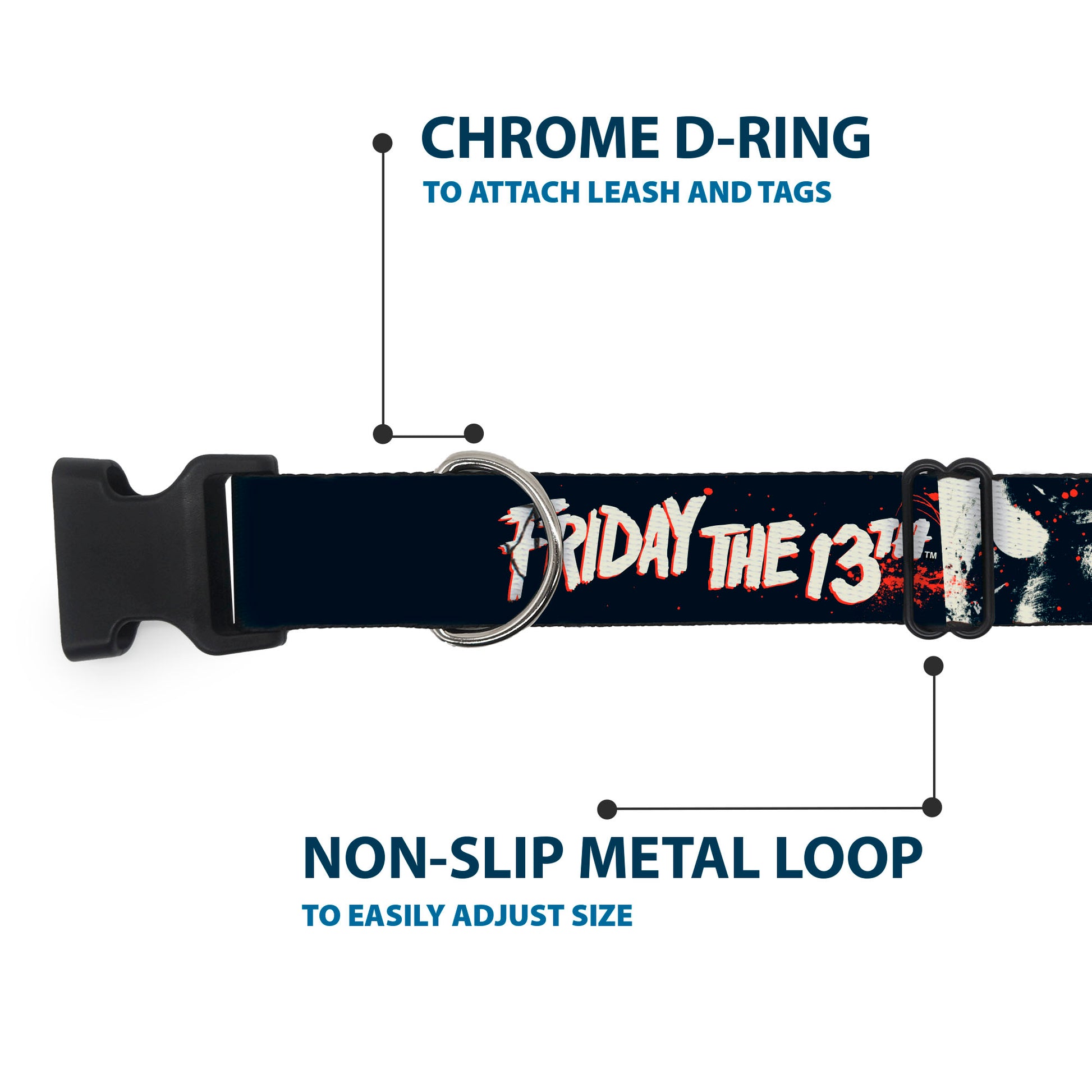 Plastic Clip Collar - FRIDAY THE 13TH JASON Mask and Splatter Black/Red/White Plastic Clip Collars Friday the 13th