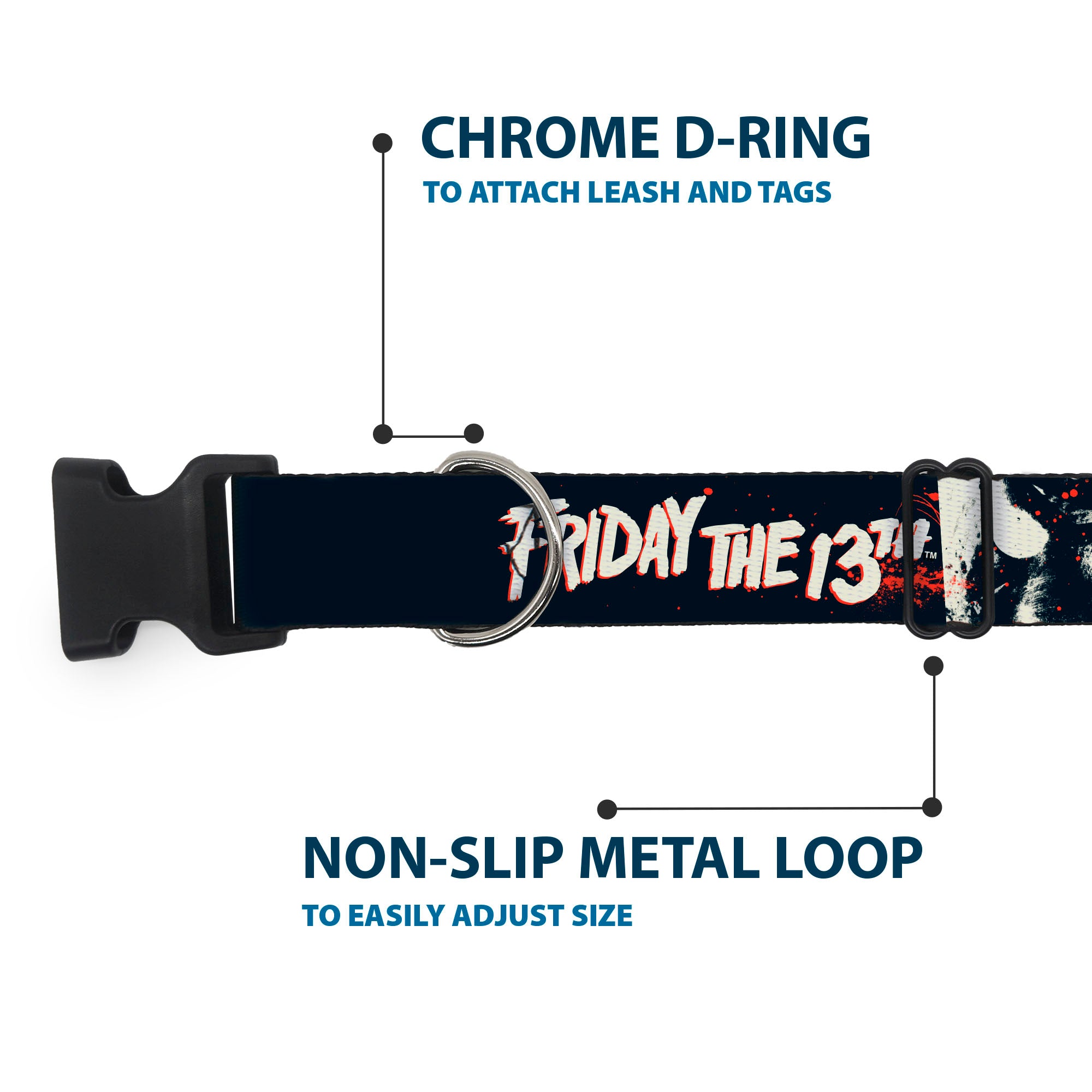 Plastic Clip Collar - FRIDAY THE 13TH JASON Mask and Splatter Black/Red/White Plastic Clip Collars Friday the 13th