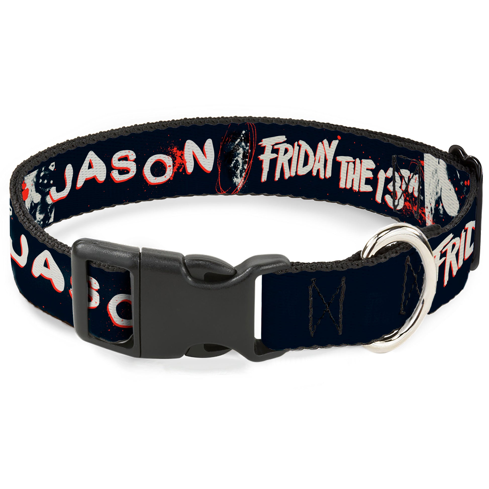 Plastic Clip Collar - FRIDAY THE 13TH JASON Mask and Splatter Black/Red/White Plastic Clip Collars Friday the 13th