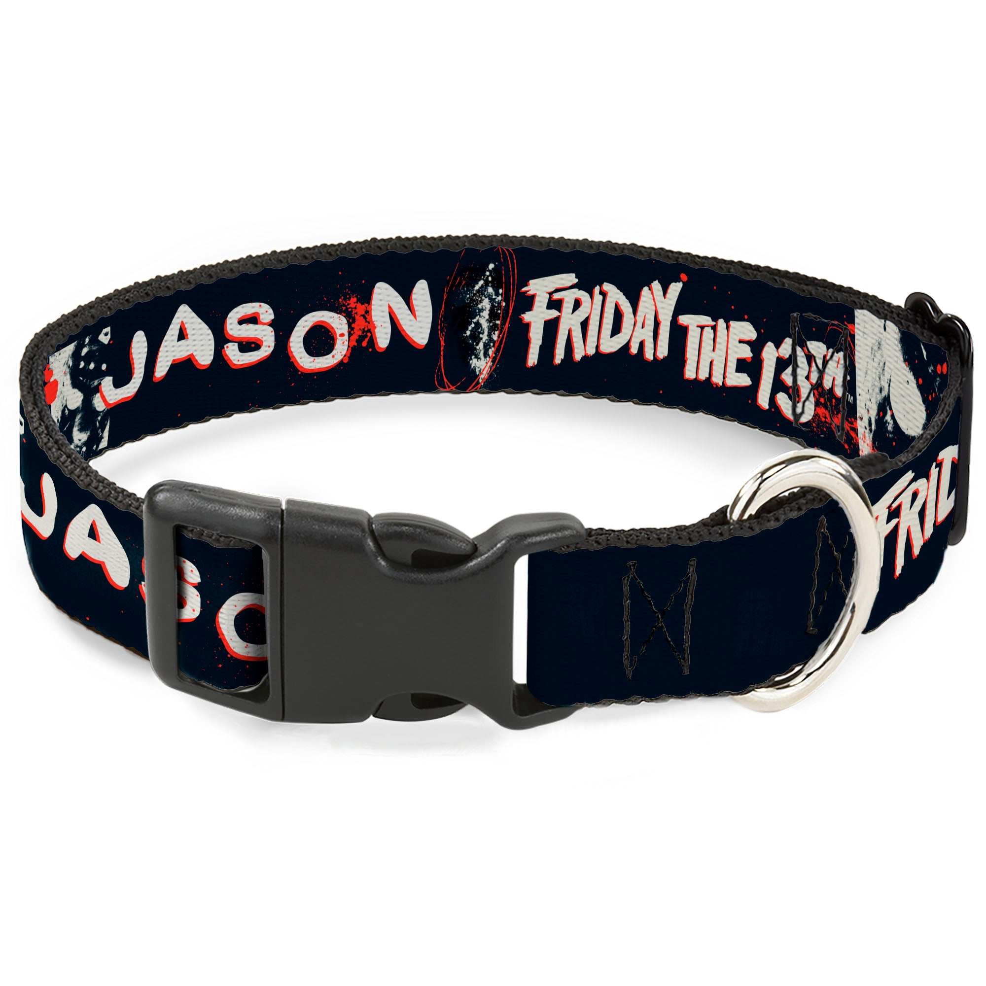 Plastic Clip Collar - FRIDAY THE 13TH JASON Mask and Splatter Black/Red/White Plastic Clip Collars Friday the 13th