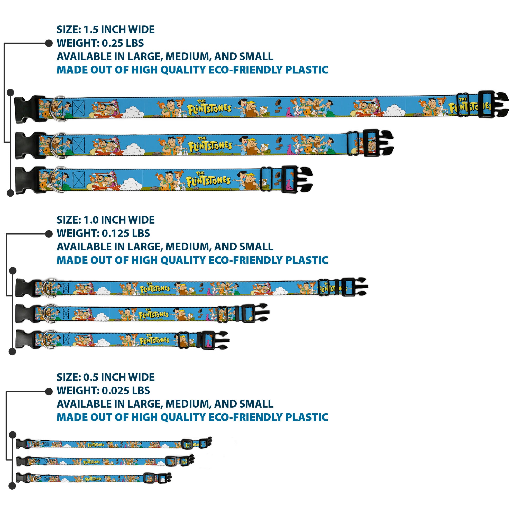 Plastic Clip Collar - The Flintstones and Rubbles Group Pose/Logo Blue Plastic Clip Collars The Flintstones