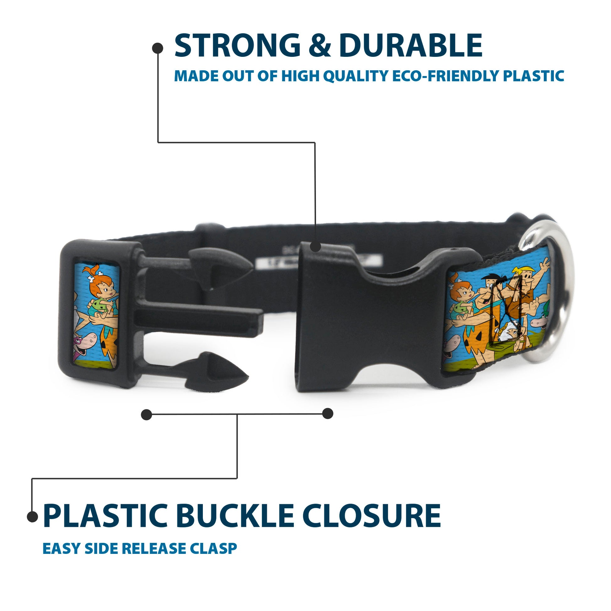 Plastic Clip Collar - The Flintstones and Rubbles Group Pose/Logo Blue Plastic Clip Collars The Flintstones