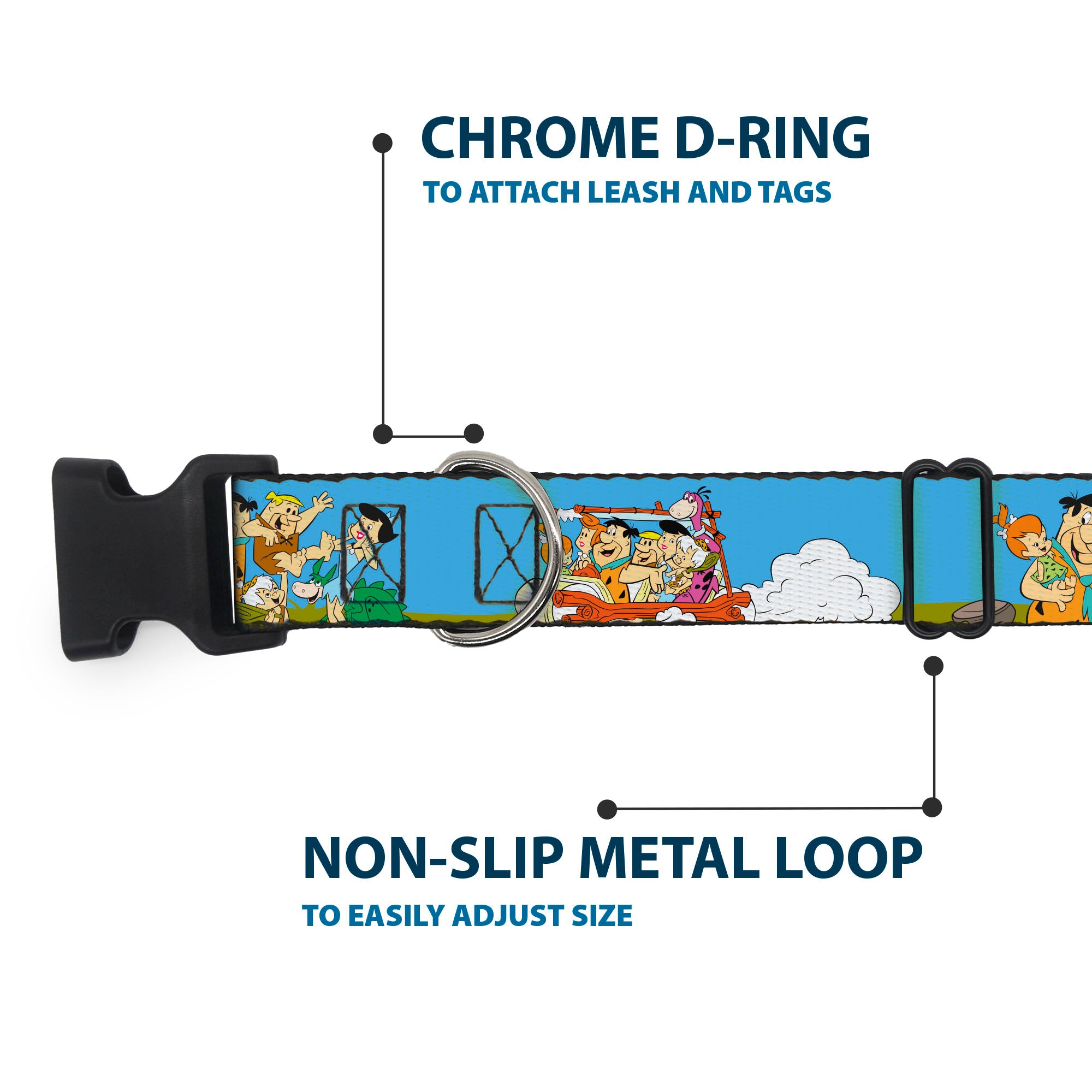 Plastic Clip Collar - The Flintstones and Rubbles Group Pose/Logo Blue Plastic Clip Collars The Flintstones