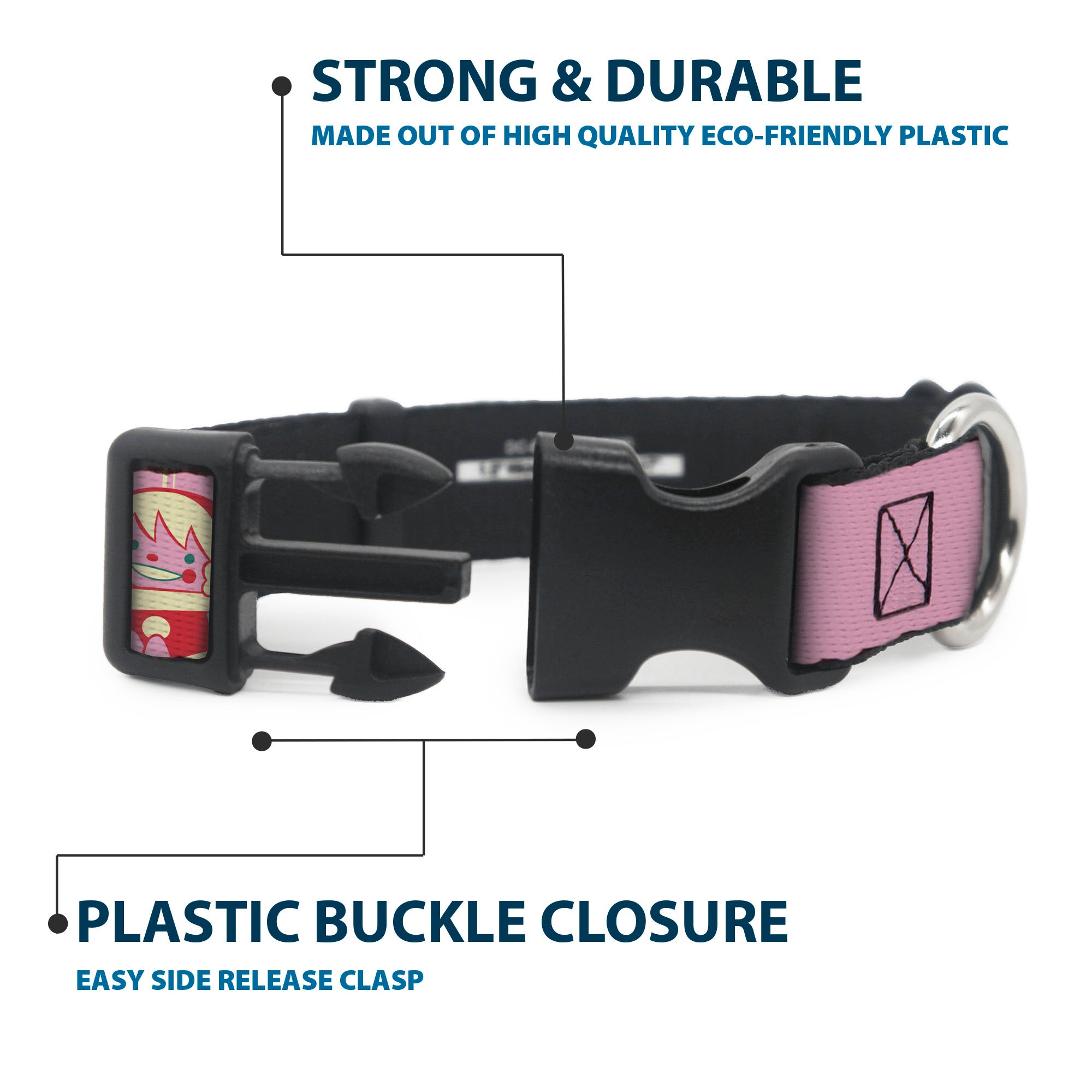 Plastic Clip Collar - FROSTY THE SNOWMAN Pose and Title Logo with Karen and Hocus Pocus Pinks/Blues Plastic Clip Collars Frosty the Snowman
