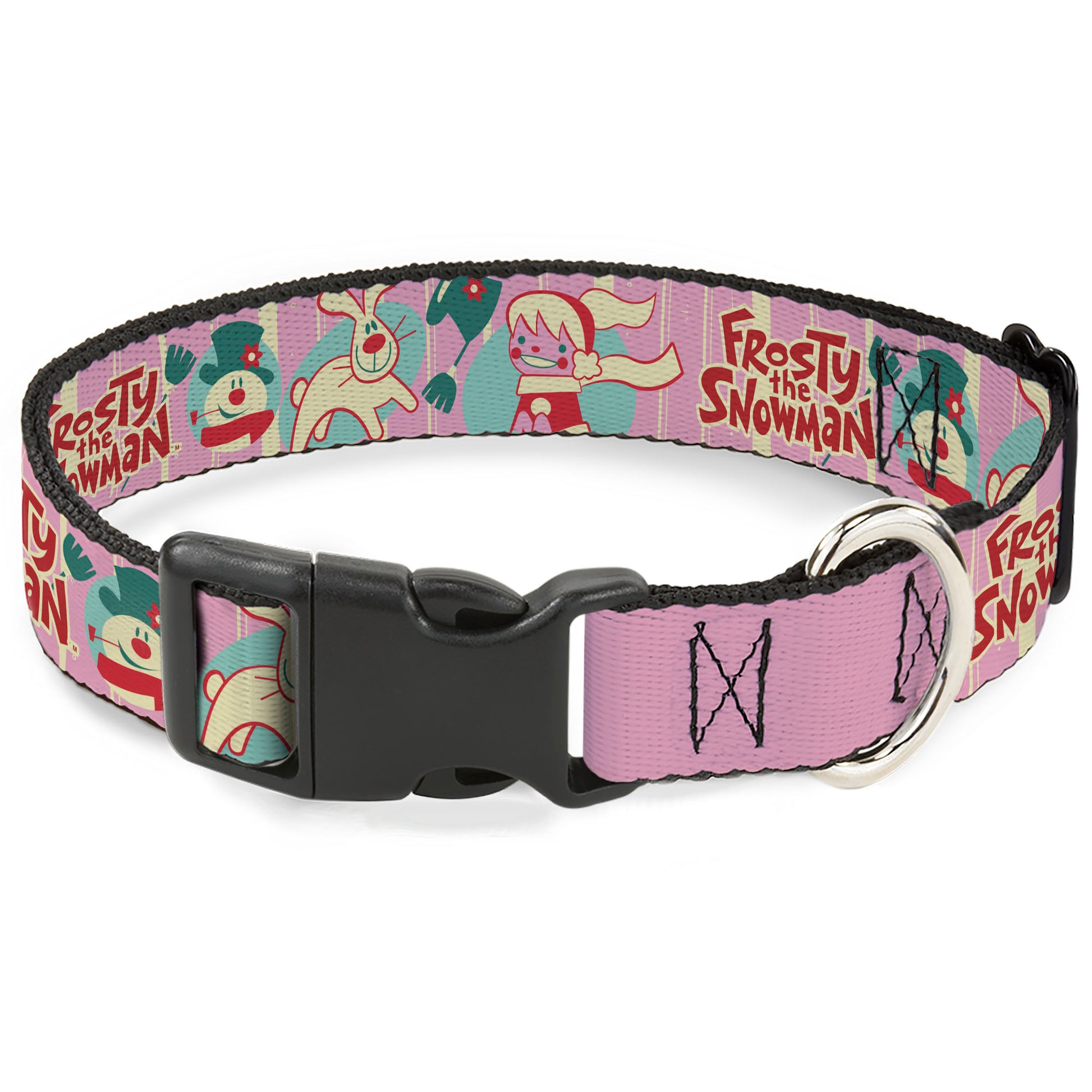 Plastic Clip Collar - FROSTY THE SNOWMAN Pose and Title Logo with Karen and Hocus Pocus Pinks/Blues Plastic Clip Collars Frosty the Snowman
