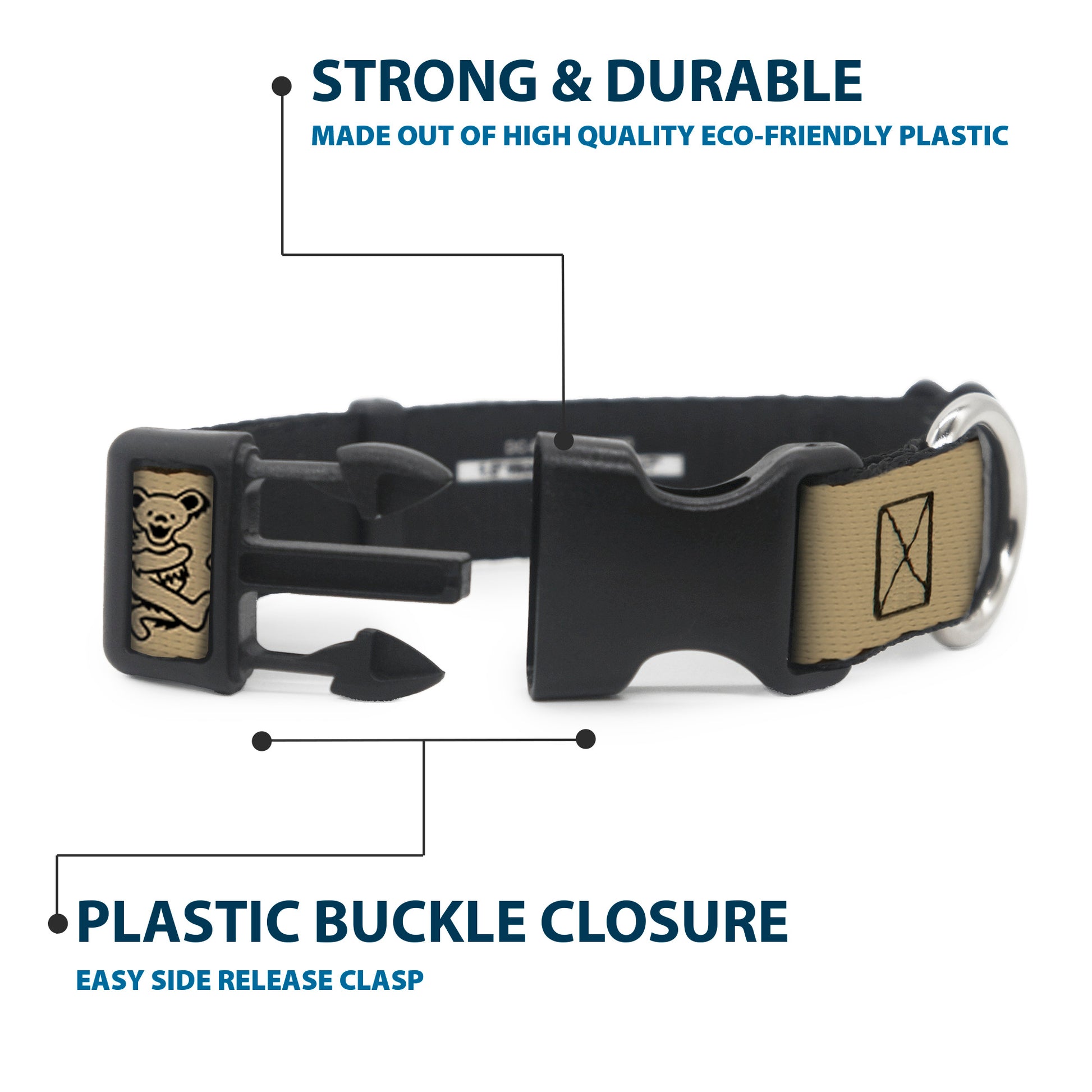 Plastic Clip Collar - Dancing Bears Tan/Black Plastic Clip Collars Grateful Dead