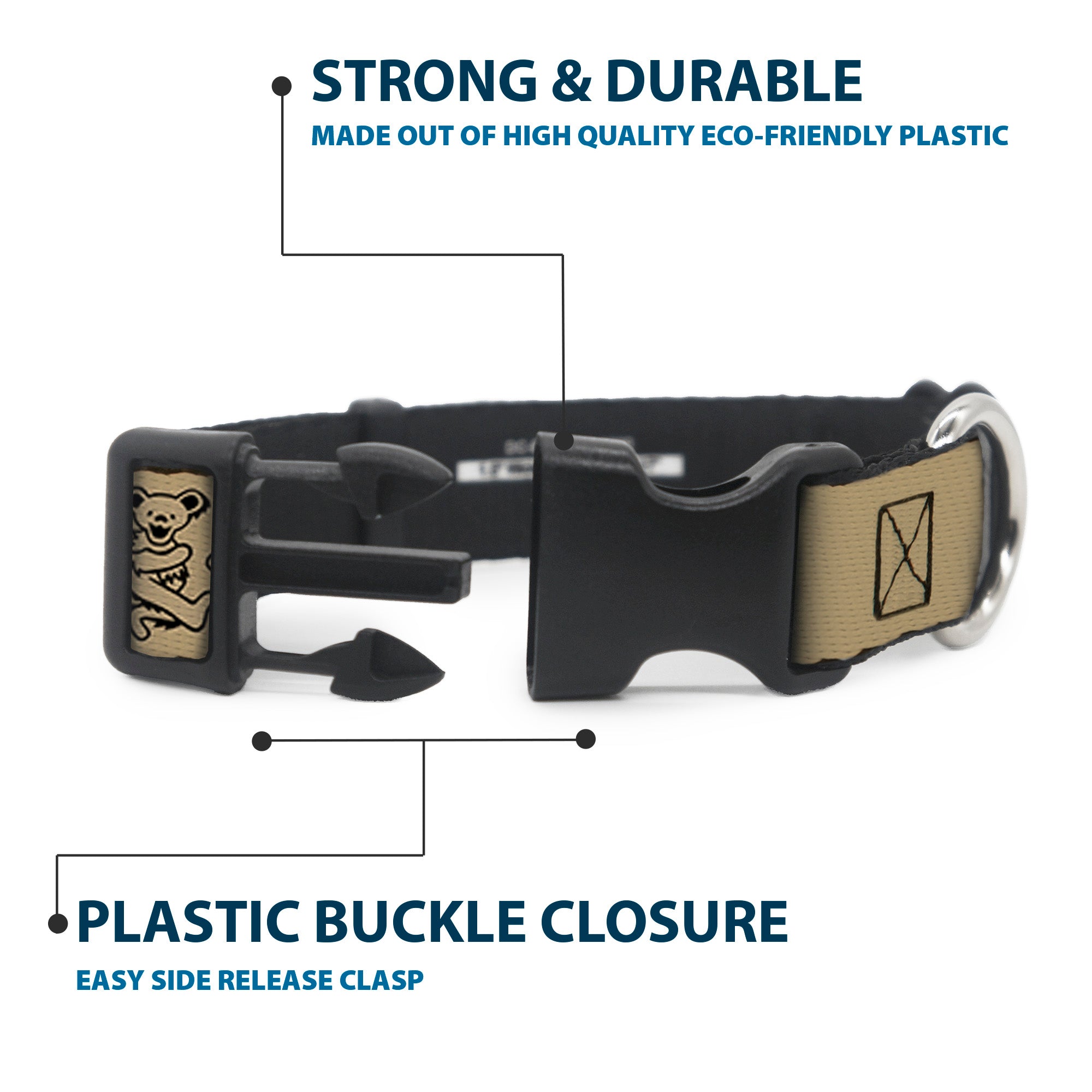 Plastic Clip Collar - Dancing Bears Tan/Black Plastic Clip Collars Grateful Dead