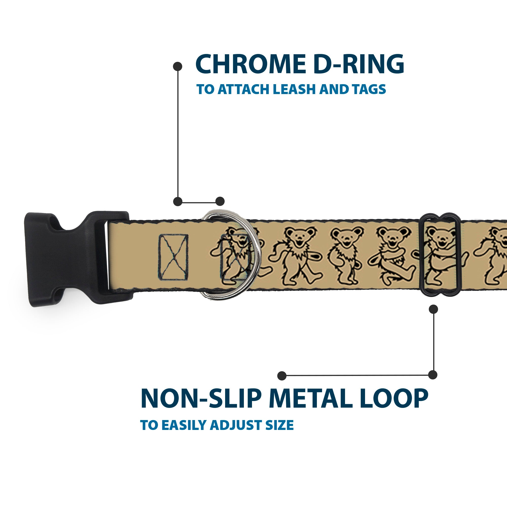 Plastic Clip Collar - Dancing Bears Tan/Black Plastic Clip Collars Grateful Dead