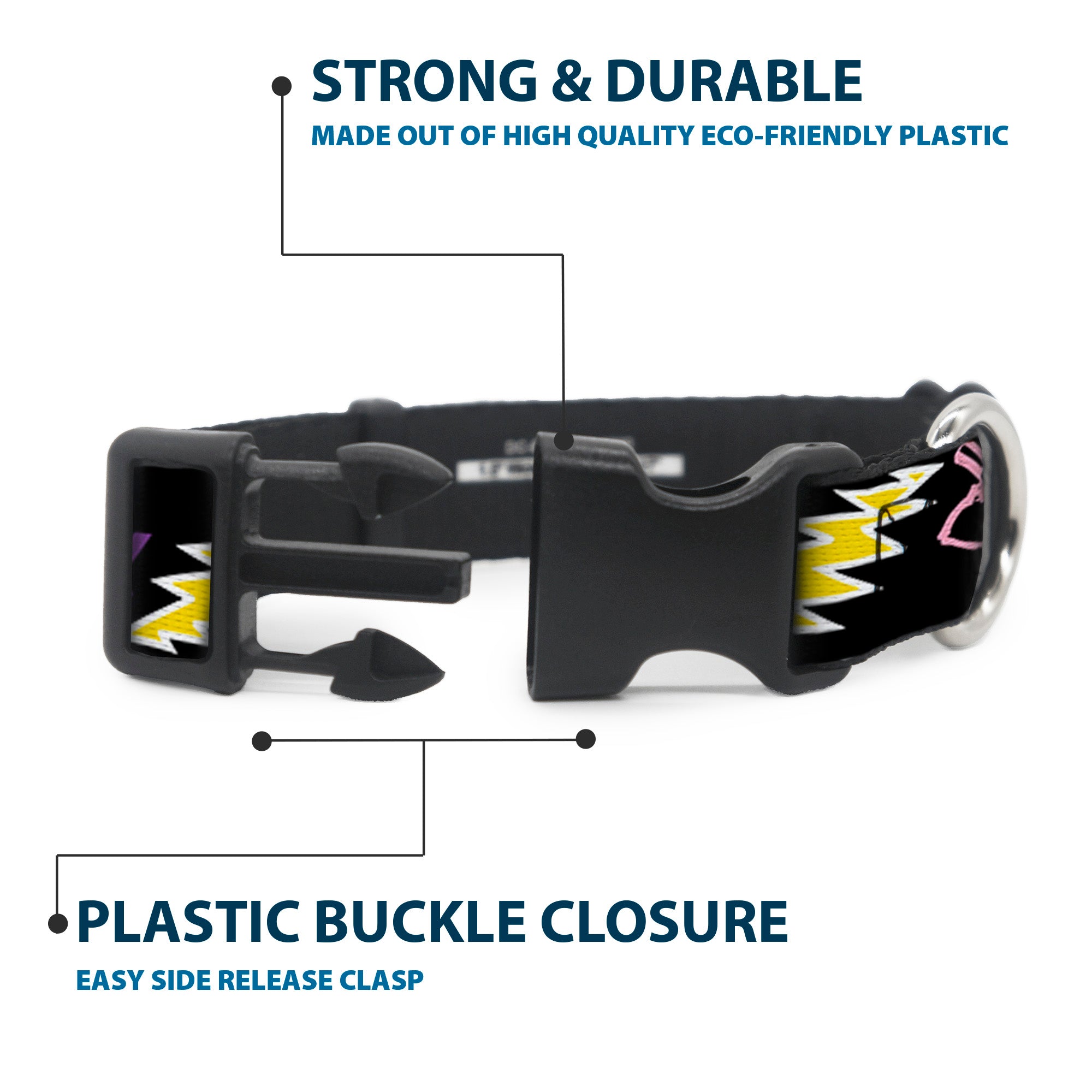 Plastic Clip Collar - Grateful Dead Script w/Bears & Skeletons Black/Multi Color Plastic Clip Collars Grateful Dead