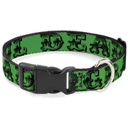 Plastic Clip Collar - Grateful Dead Text w/Skull & Roses Green Plastic Clip Collars Grateful Dead