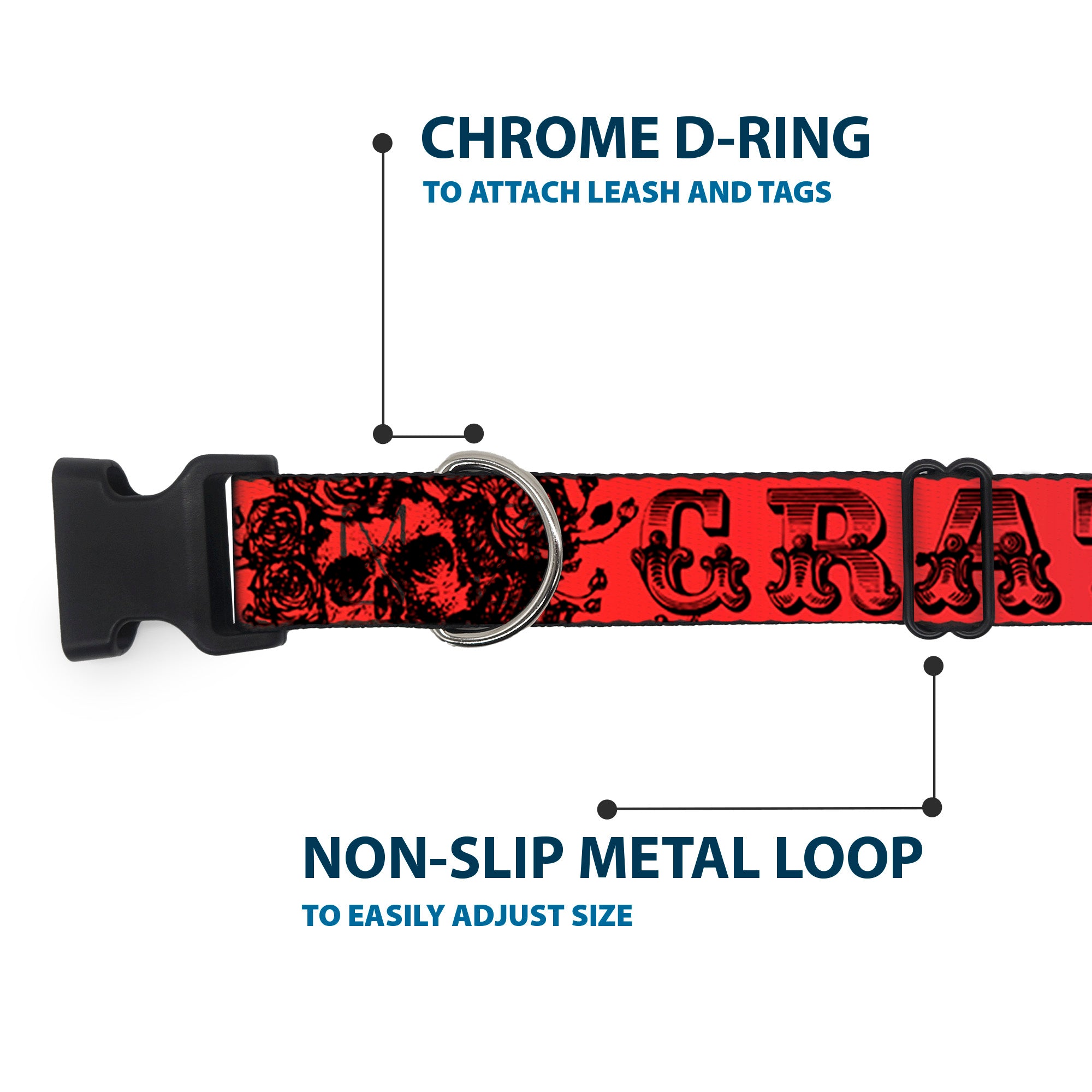 Plastic Clip Collar - Grateful Dead Text w/Skull & Roses Rainbow Fade Plastic Clip Collars Grateful Dead