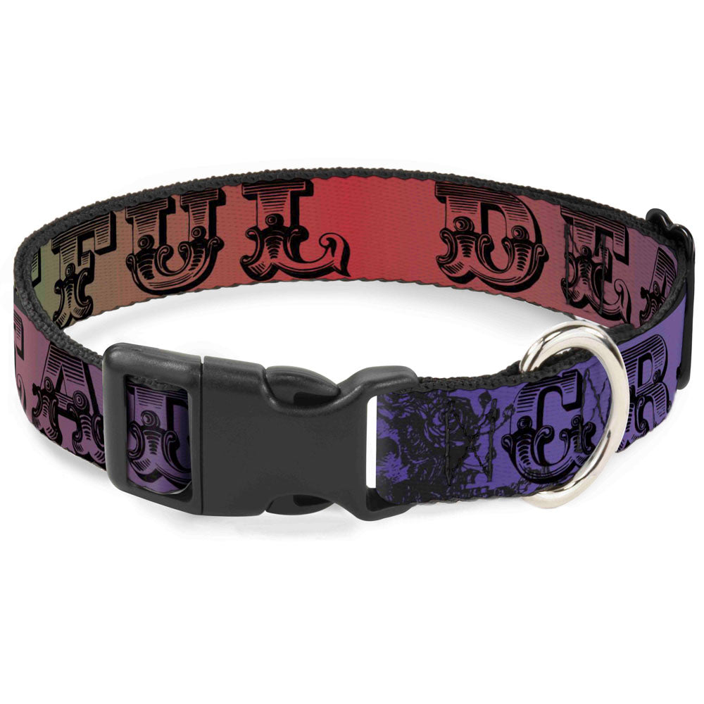 Plastic Clip Collar - Grateful Dead Text w/Skull & Roses Rainbow Fade Plastic Clip Collars Grateful Dead