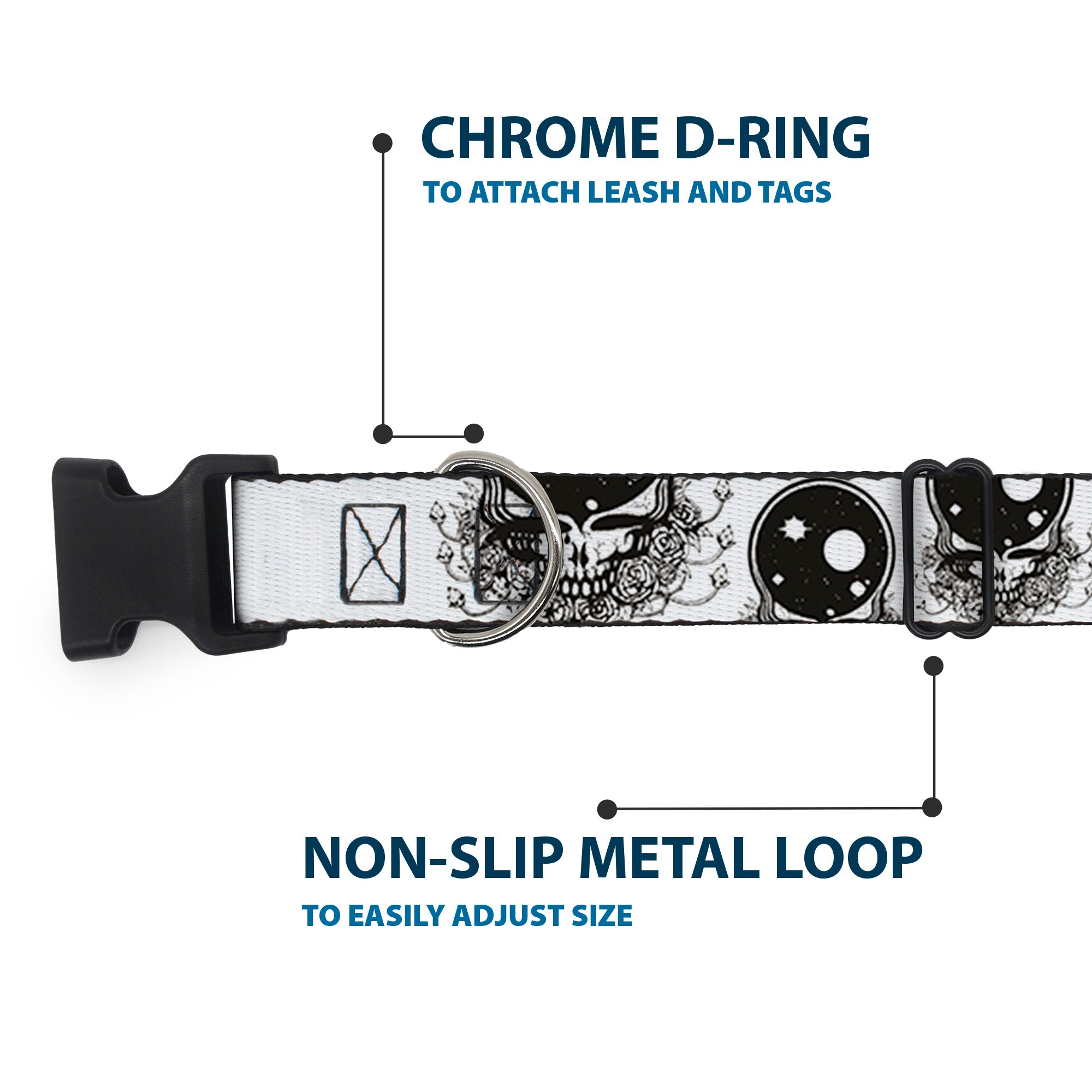Plastic Clip Collar - Space Your Face White/Black Plastic Clip Collars Grateful Dead