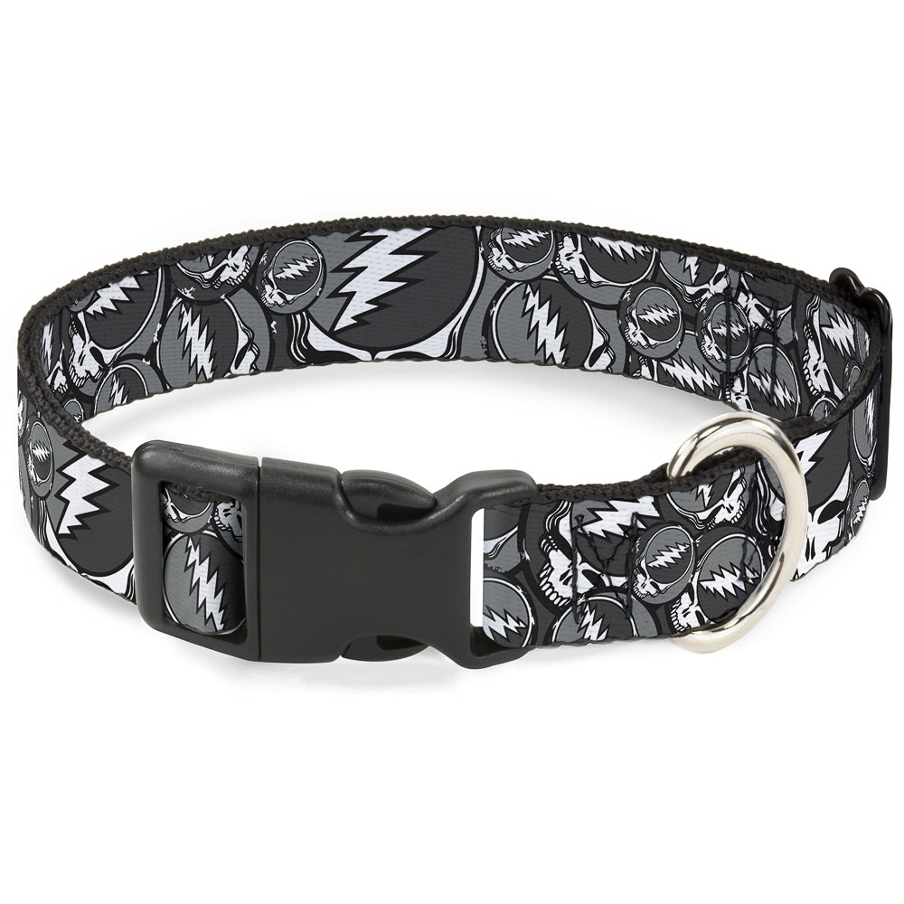Plastic Clip Collar - Steal Your Face Stacked Gray Plastic Clip Collars Grateful Dead