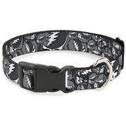 Plastic Clip Collar - Steal Your Face Stacked Gray Plastic Clip Collars Grateful Dead