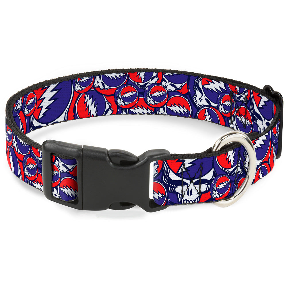 Plastic Clip Collar - Steal Your Face Stacked Red/White/Blue Plastic Clip Collars Grateful Dead