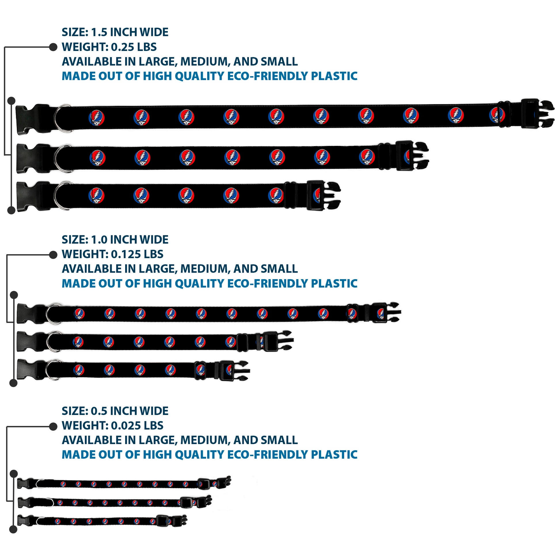 Plastic Clip Collar - Steal Your Face Repeat Black/Color Plastic Clip Collars Grateful Dead