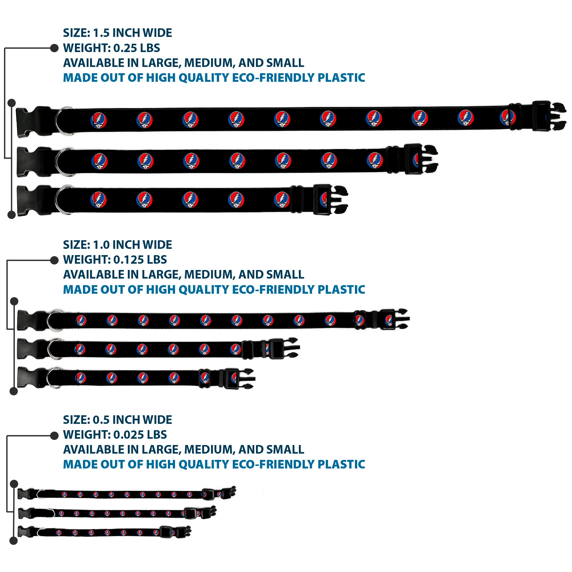 Plastic Clip Collar - Steal Your Face Repeat Black/Color Plastic Clip Collars Grateful Dead