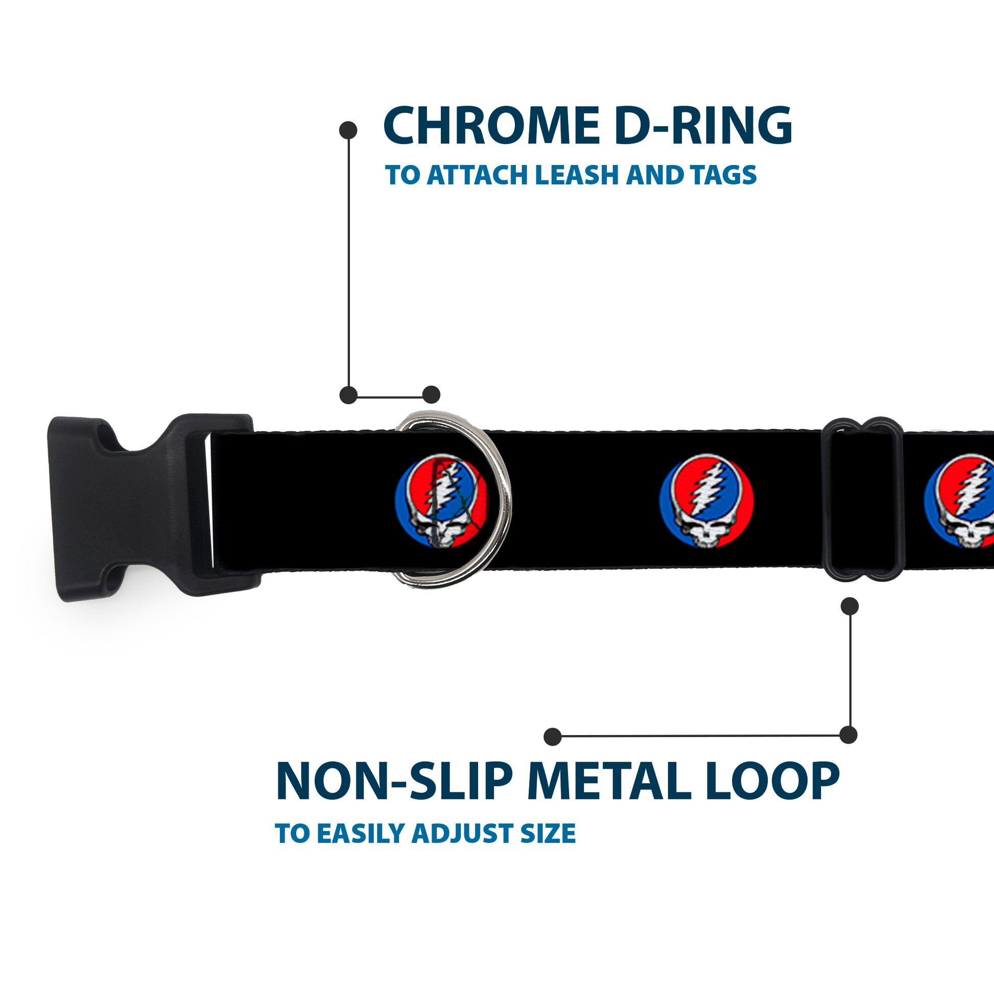 Plastic Clip Collar - Steal Your Face Repeat Black/Color Plastic Clip Collars Grateful Dead