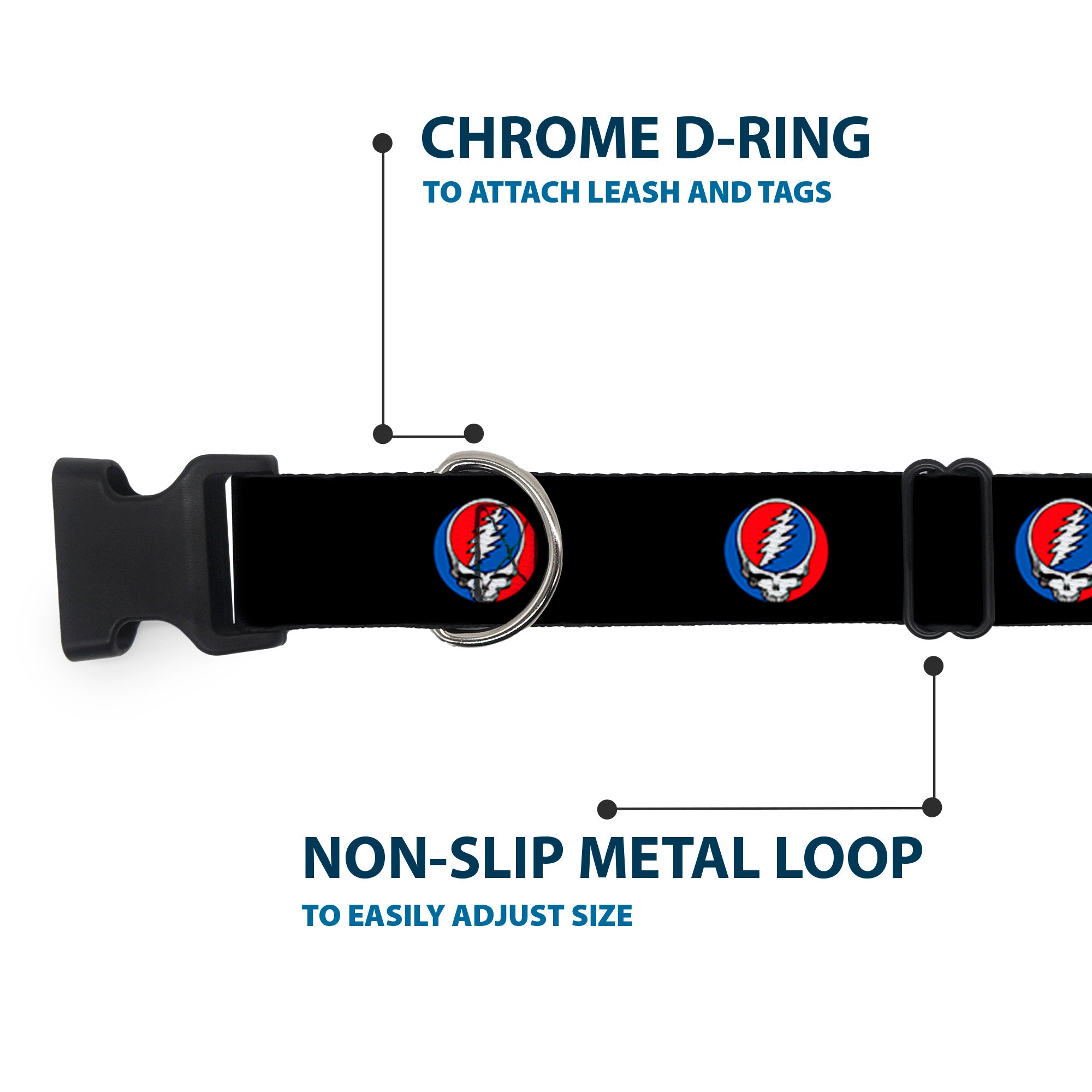 Plastic Clip Collar - Steal Your Face Repeat Black/Color Plastic Clip Collars Grateful Dead