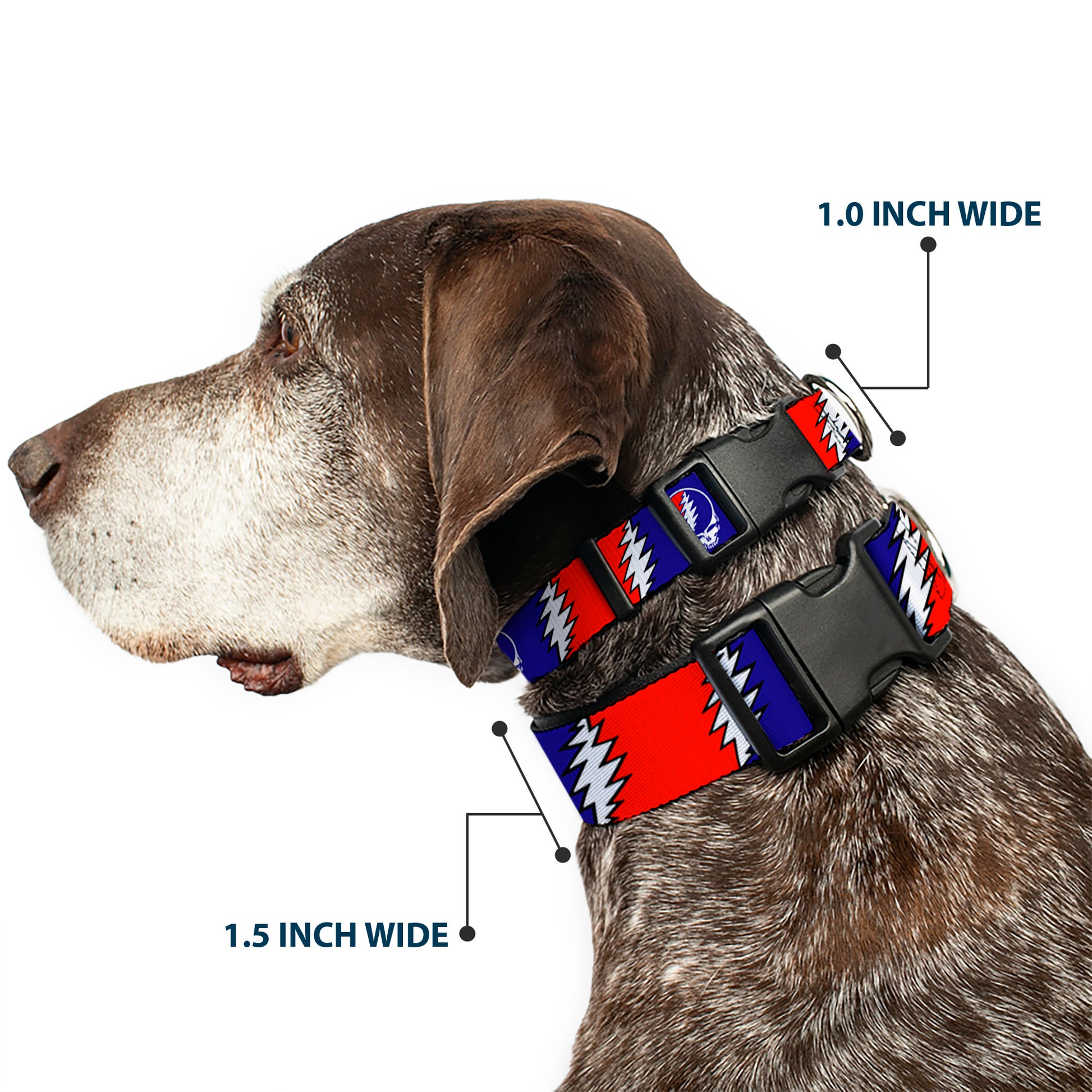 Plastic Clip Collar - Steal Your Face w/Lightning Bolt Repeat Red/White/Blue Plastic Clip Collars Grateful Dead