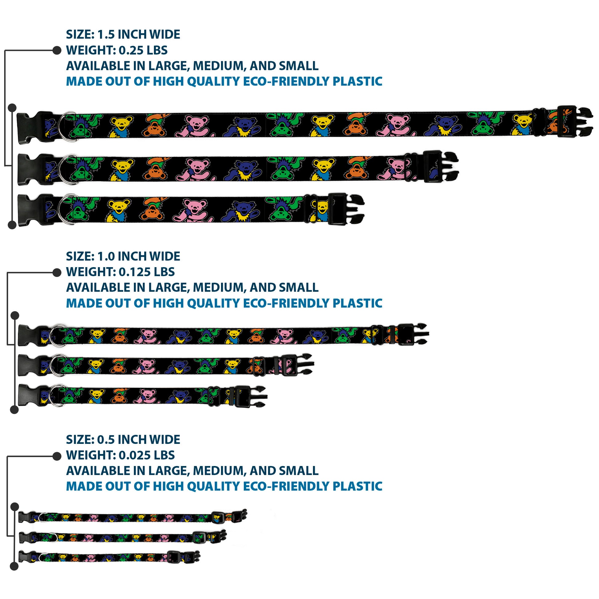 Plastic Clip Collar - Grateful Dead Dancing Bears Close-Up Black/Multi Color Plastic Clip Collars Grateful Dead