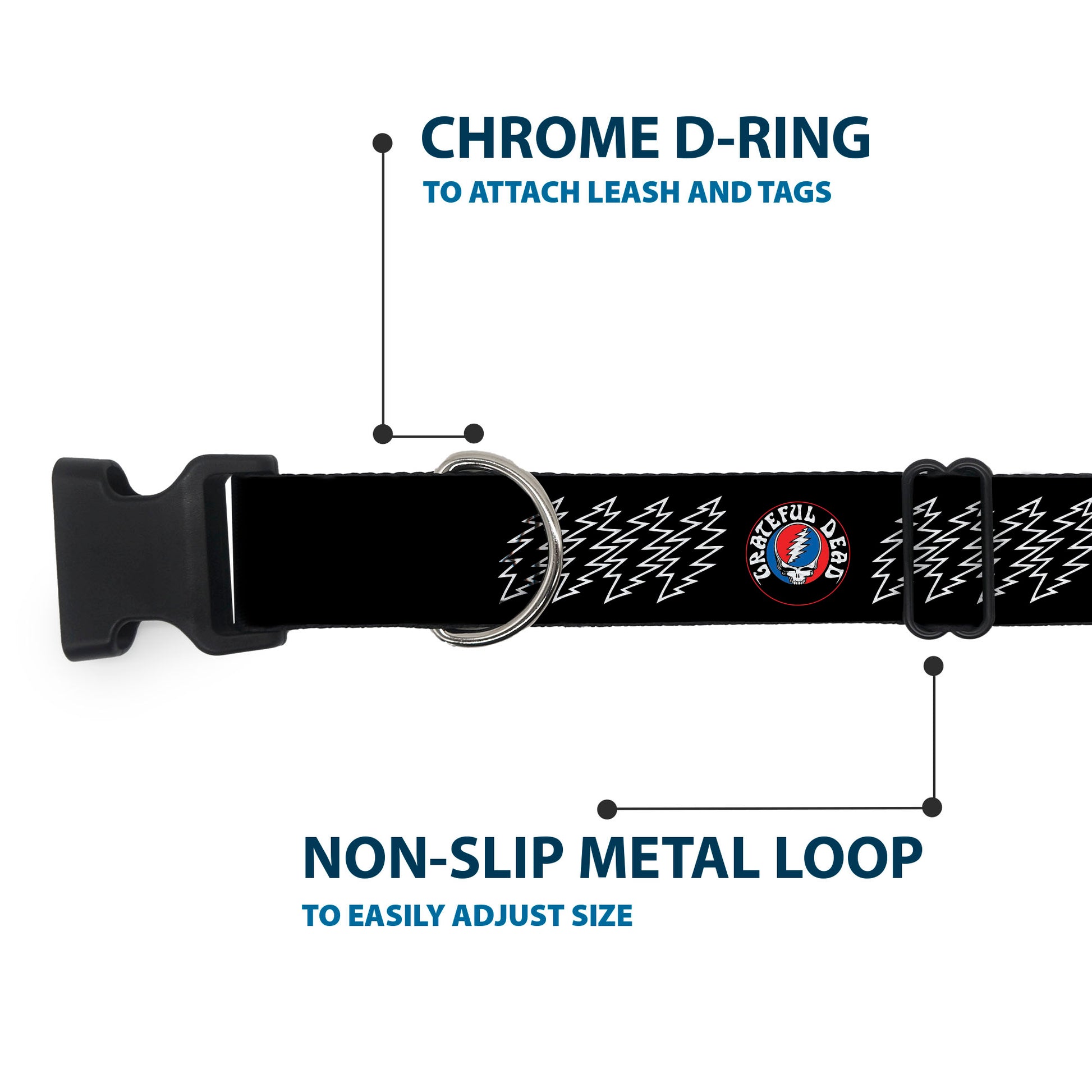 Plastic Clip Collar - GRATEFUL DEAD Steal Your Face and Bolts Black/White Plastic Clip Collars Grateful Dead