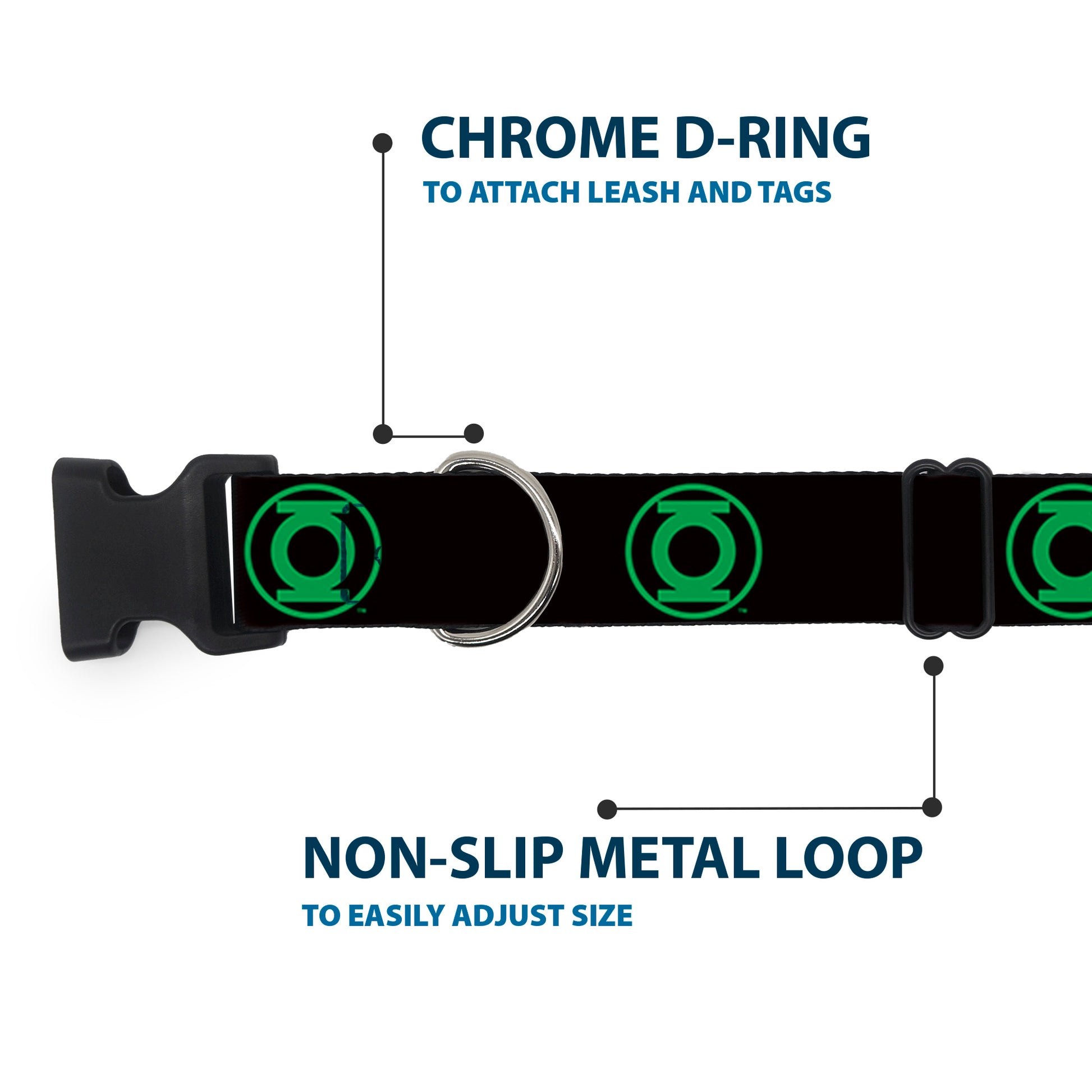 Plastic Clip Collar - DC League of Super-Pets Green Lantern Logo Black/Green Plastic Clip Collars DC Comics