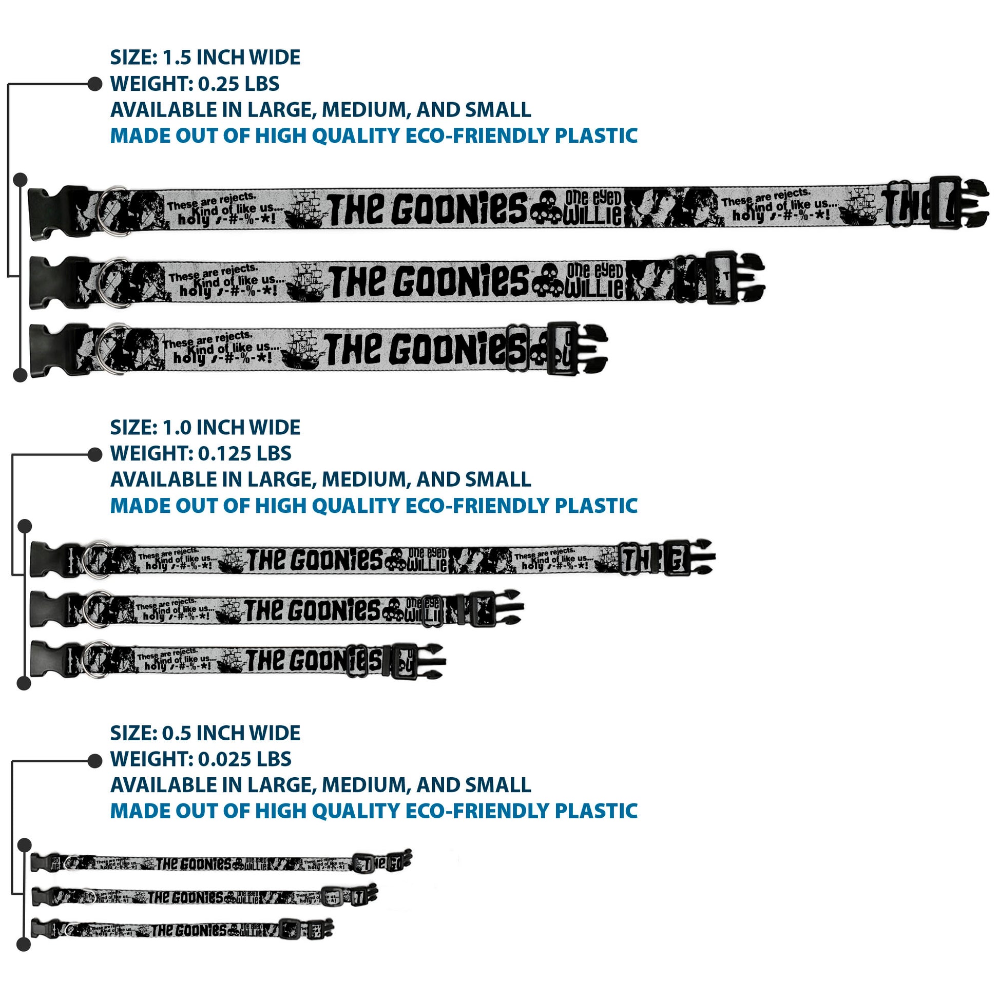 Plastic Clip Collar - THE GOONIES Quotes and Icons Collage Gray/Black Plastic Clip Collars The Goonies