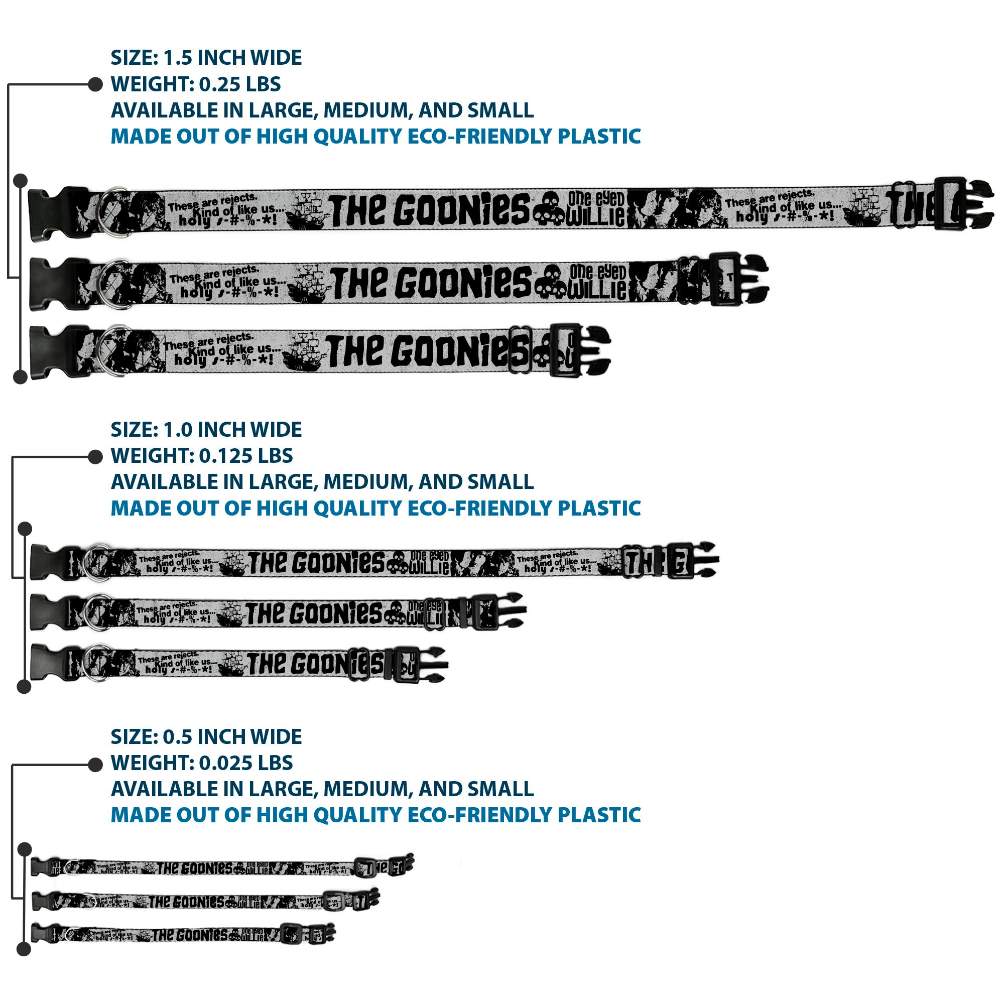 Plastic Clip Collar - THE GOONIES Quotes and Icons Collage Gray/Black Plastic Clip Collars The Goonies