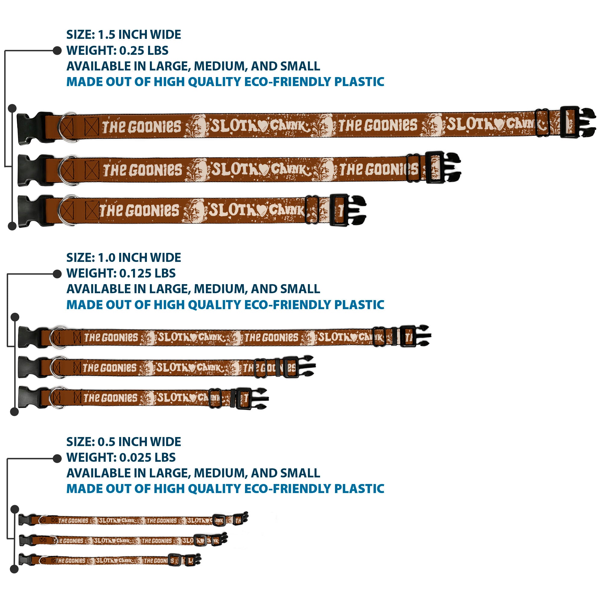 Plastic Clip Collar - THE GOONIES SLOTH LOVE CHUNK Quote and Title Logo Brown/Tan Plastic Clip Collars The Goonies