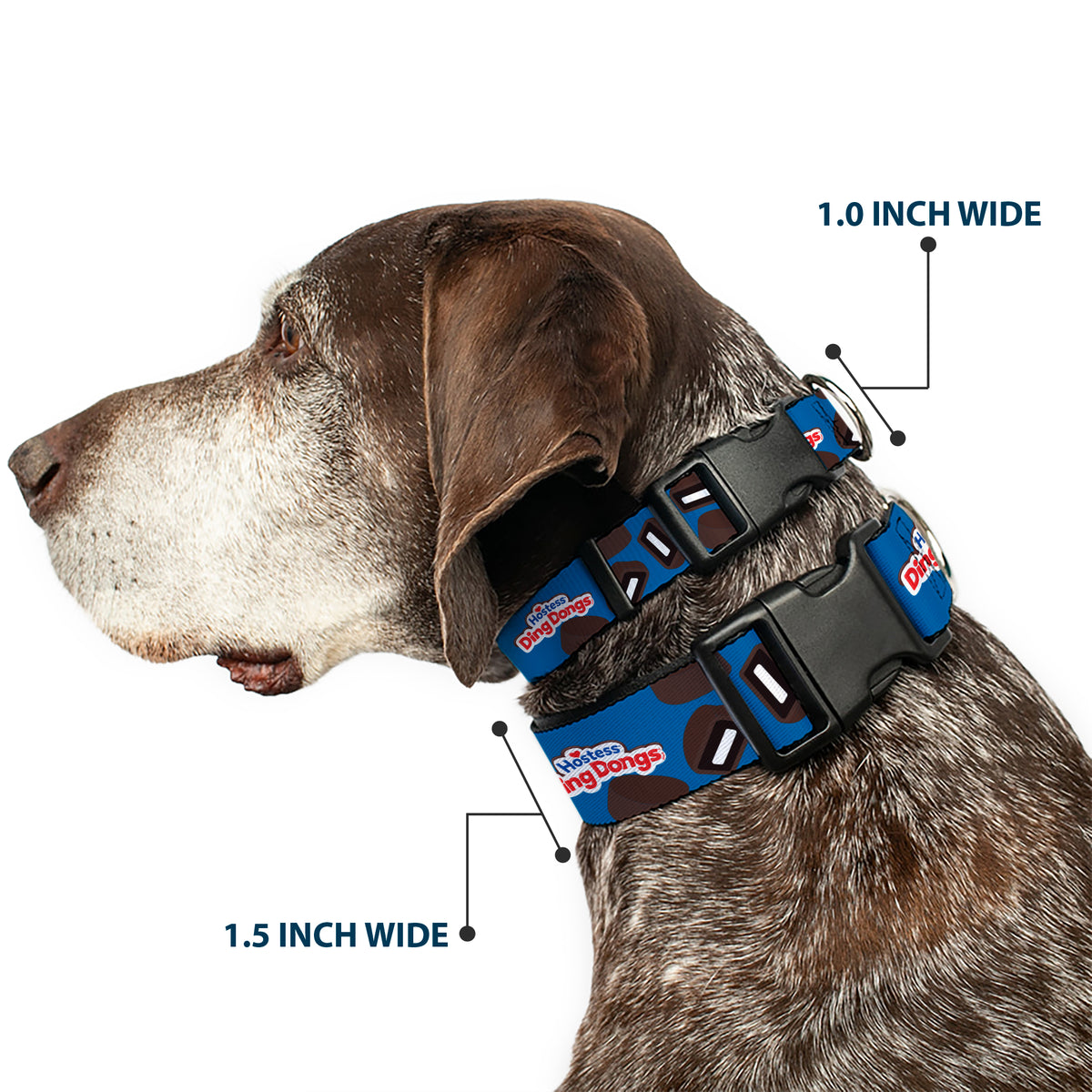 Plastic Clip Collar - HOSTESS DING DONGS Cakes Scattered Navy Blue Dog Collars Plastic Clip Side Release Hostess Brands