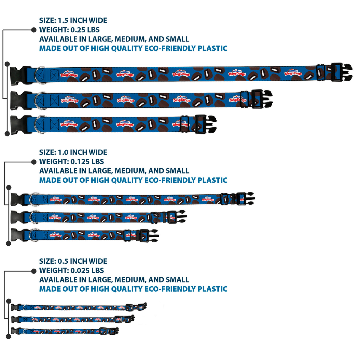 Plastic Clip Collar - HOSTESS DING DONGS Cakes Scattered Navy Blue Dog Collars Plastic Clip Side Release Hostess Brands