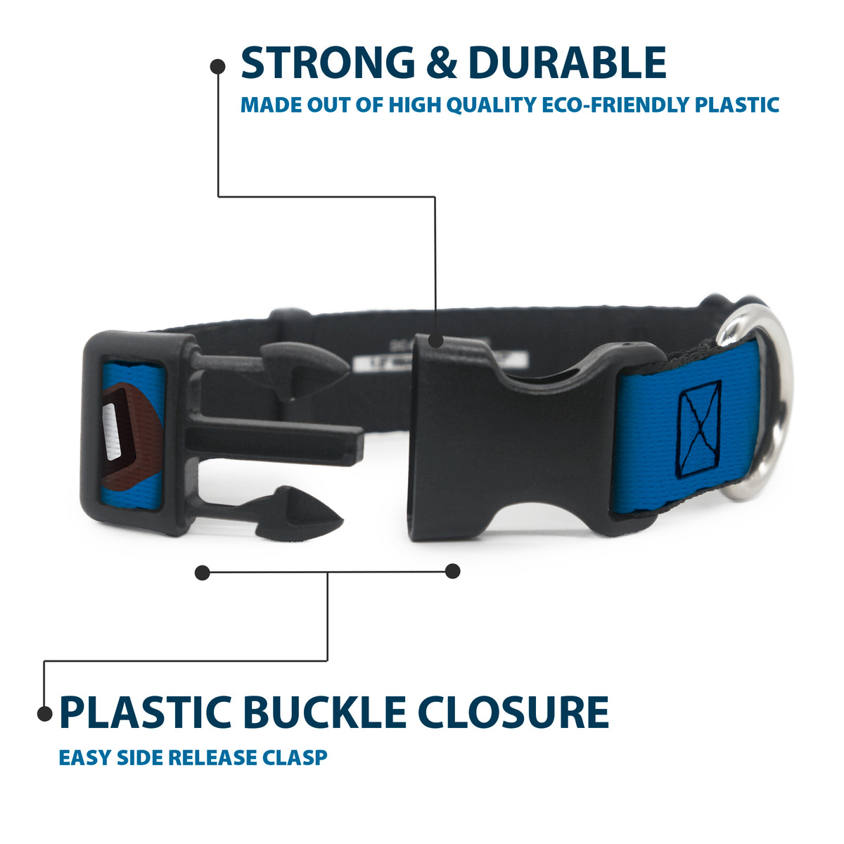 Plastic Clip Collar - HOSTESS DING DONGS Cakes Scattered Navy Blue Dog Collars Plastic Clip Side Release Hostess Brands