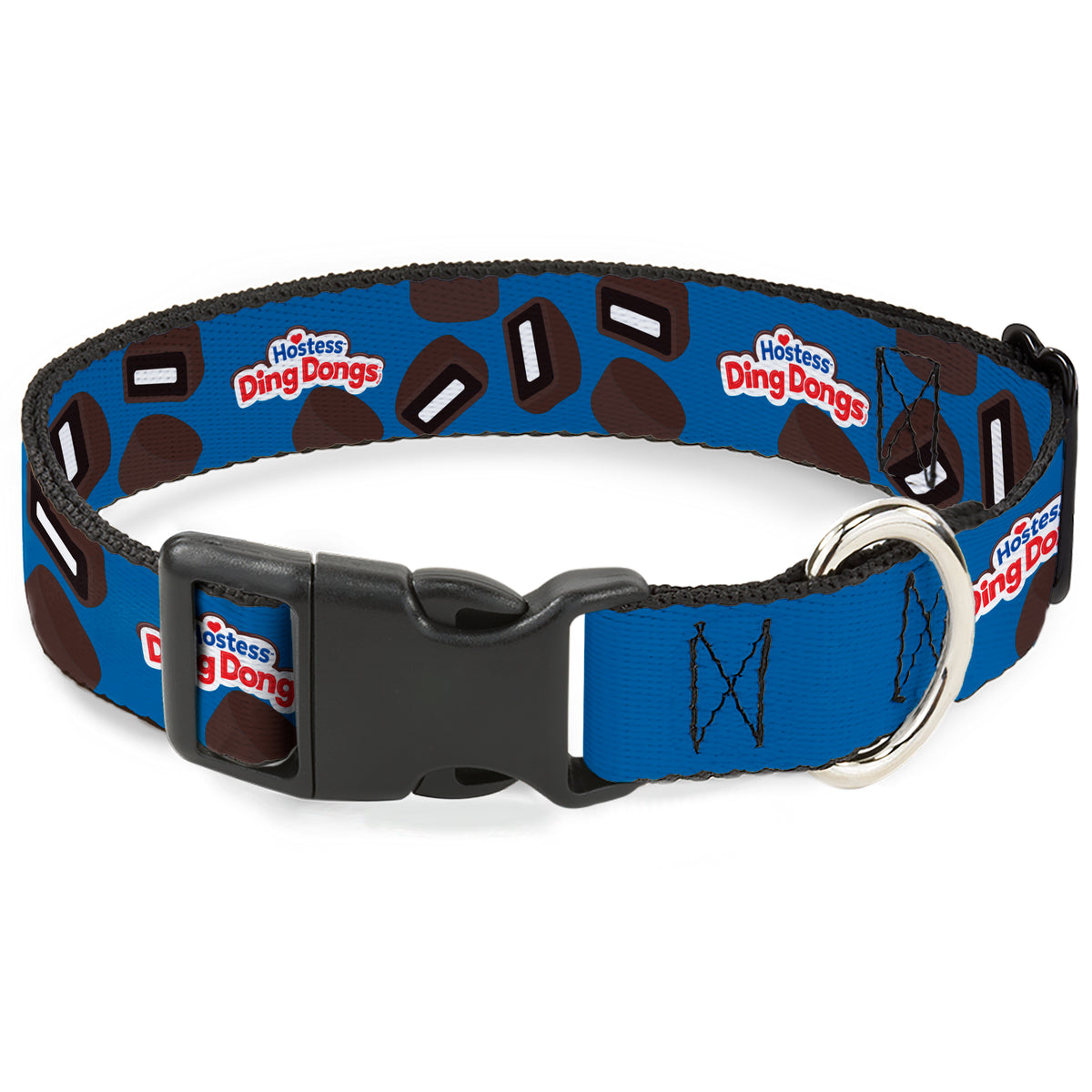 Plastic Clip Collar - HOSTESS DING DONGS Cakes Scattered Navy Blue Dog Collars Plastic Clip Side Release Hostess Brands