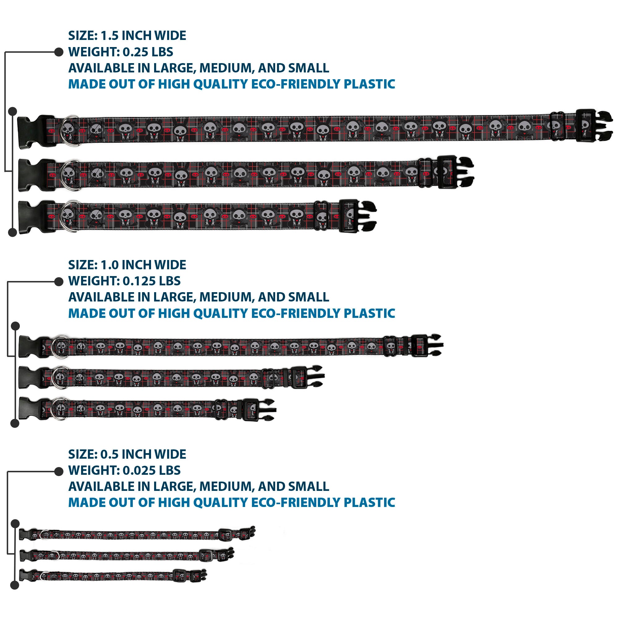 Plastic Clip Collar - Skelanimals Five Animals and Face Logo Plaid Black/Red/White