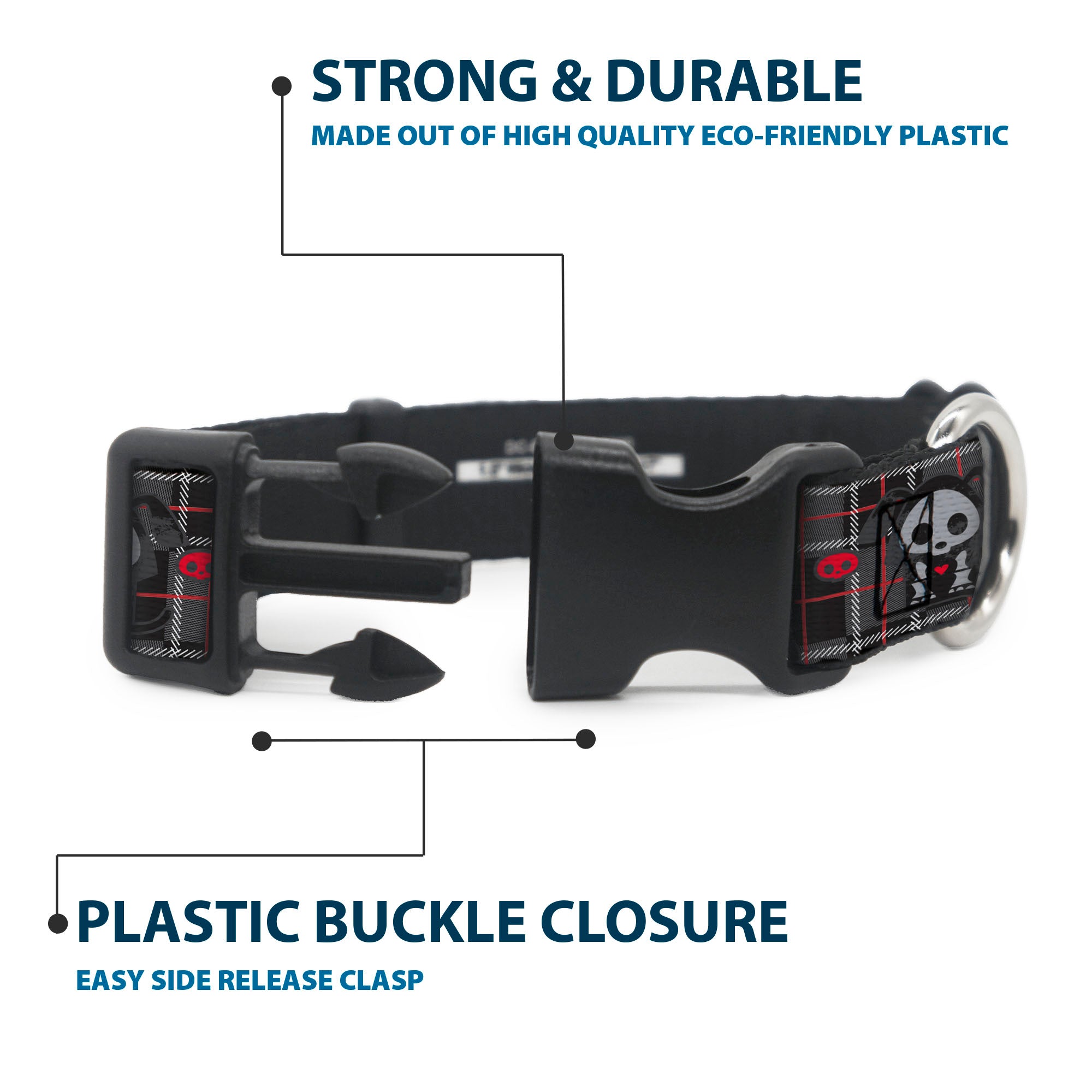 Plastic Clip Collar - Skelanimals Five Animals and Face Logo Plaid Black/Red/White
