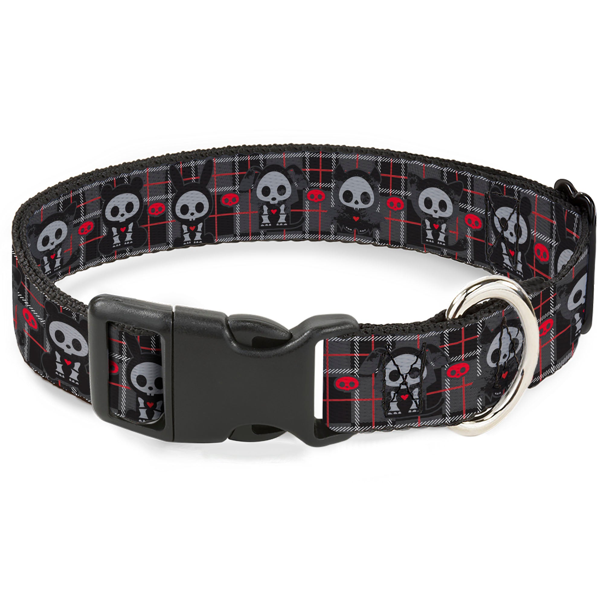 Plastic Clip Collar - Skelanimals Five Animals and Face Logo Plaid Black/Red/White