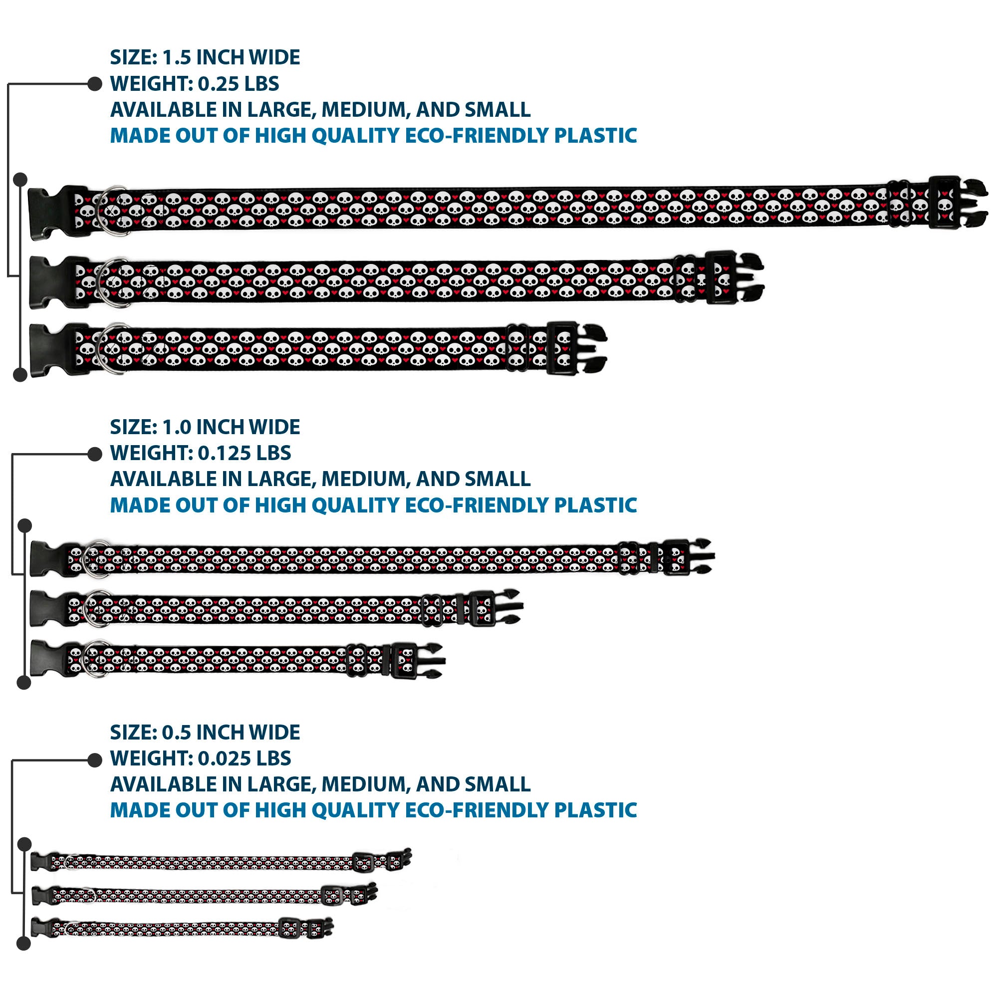 Plastic Clip Collar - Skelanimals Face Logo and Heart Black/White/Red