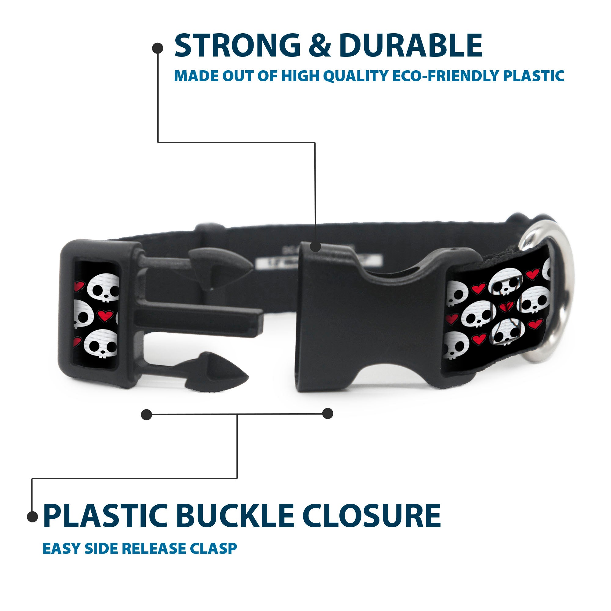 Plastic Clip Collar - Skelanimals Face Logo and Heart Black/White/Red