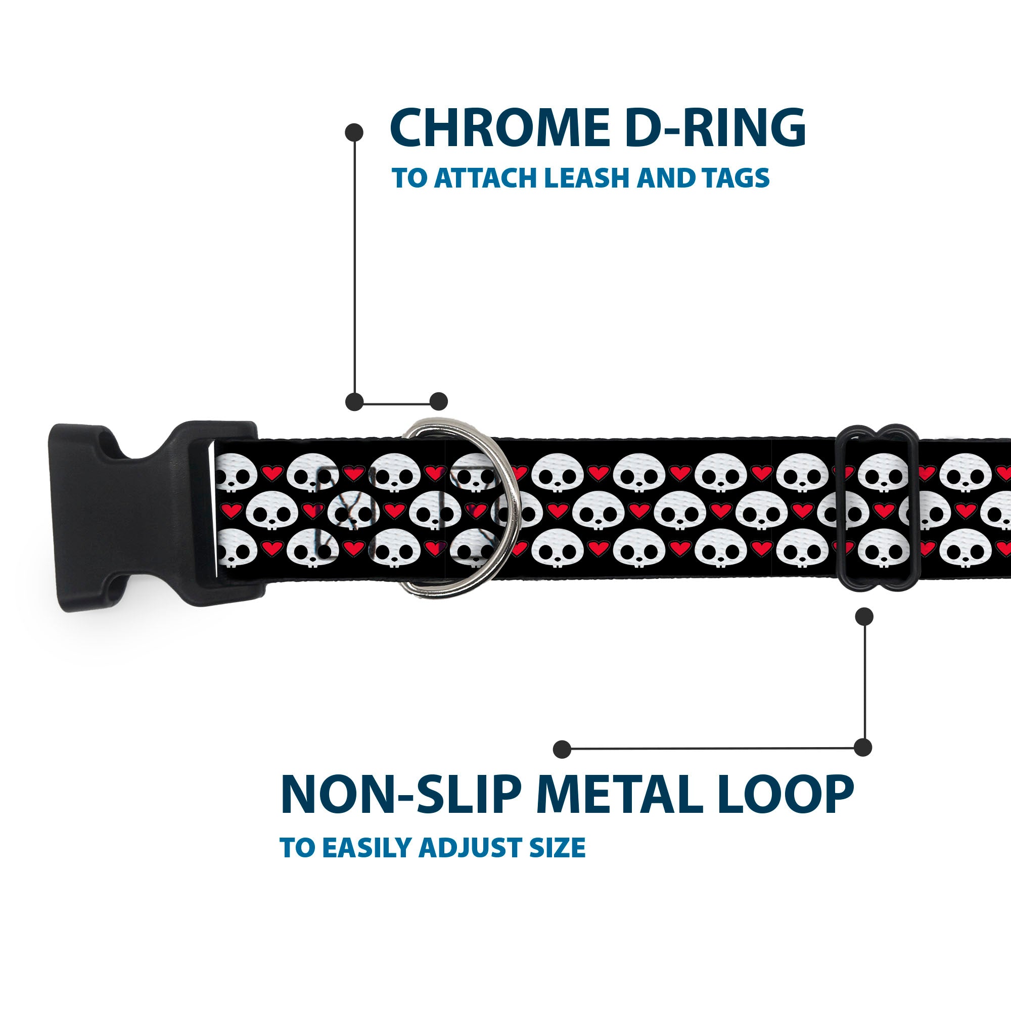 Plastic Clip Collar - Skelanimals Face Logo and Heart Black/White/Red