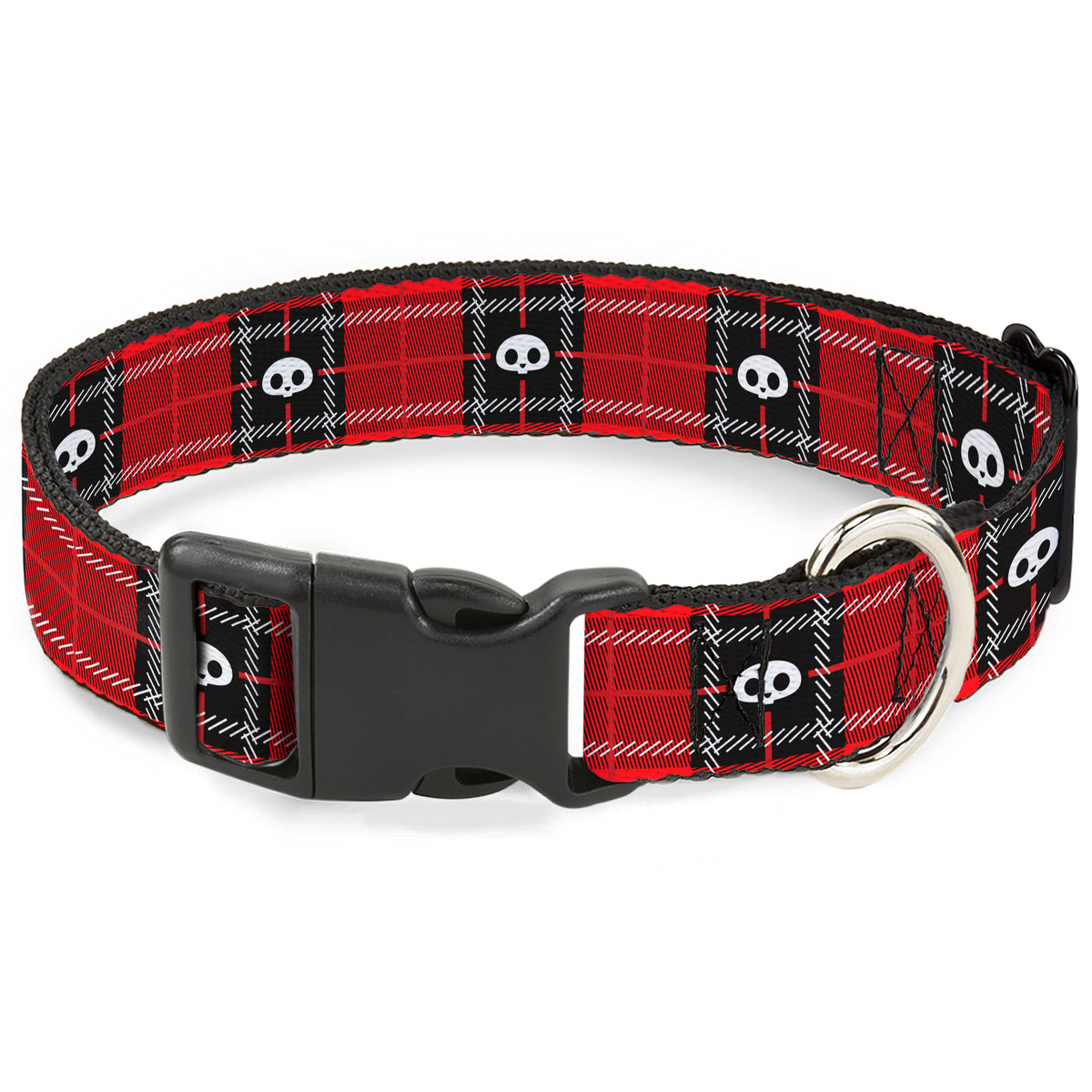 Plastic Clip Collar - Skelanimals Face Logo Plaid Red/Black/White Dog Collars Plastic Clip Side Release Skelanimals