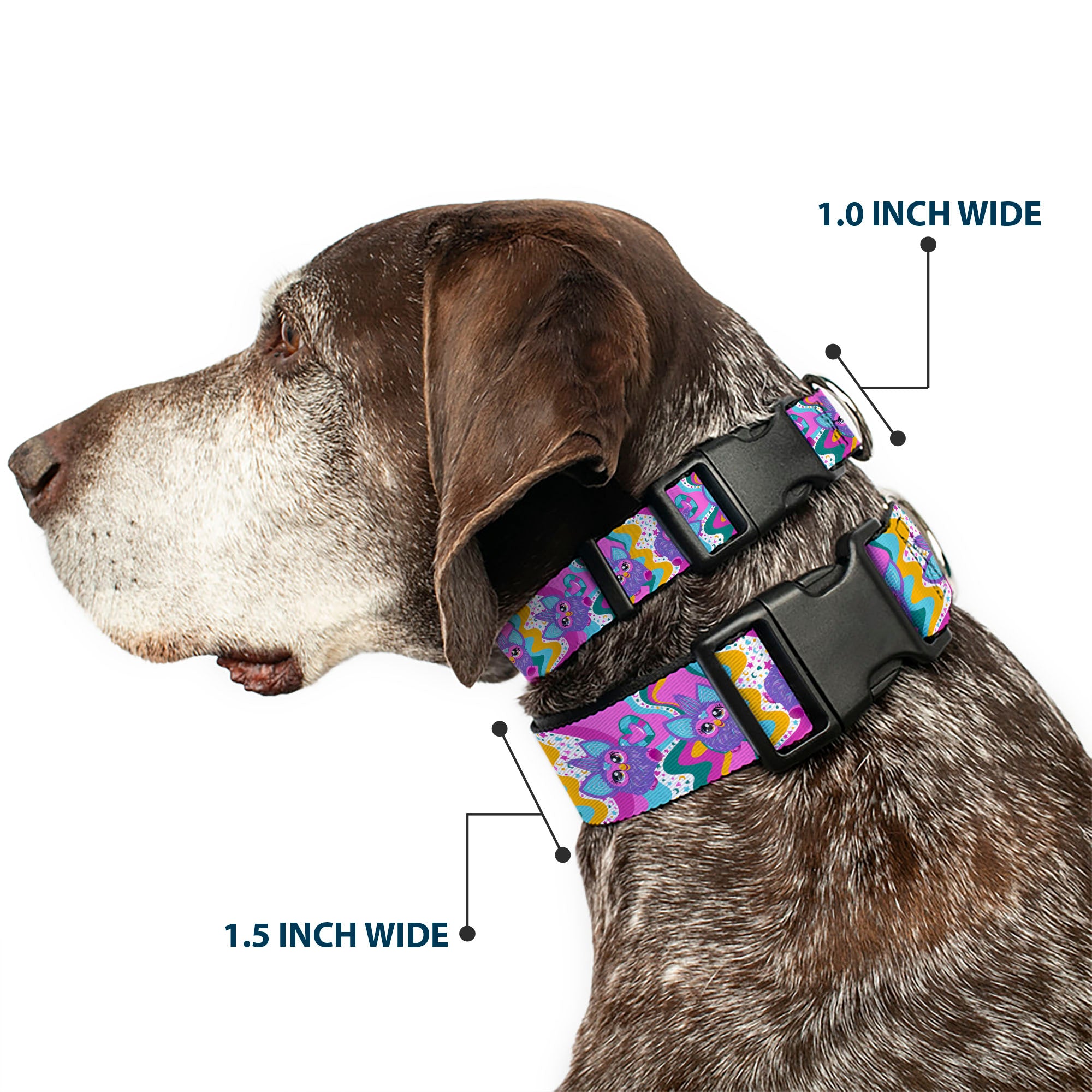 Plastic Clip Collar - Furby Purple Dancing Pose Collage Multi Color