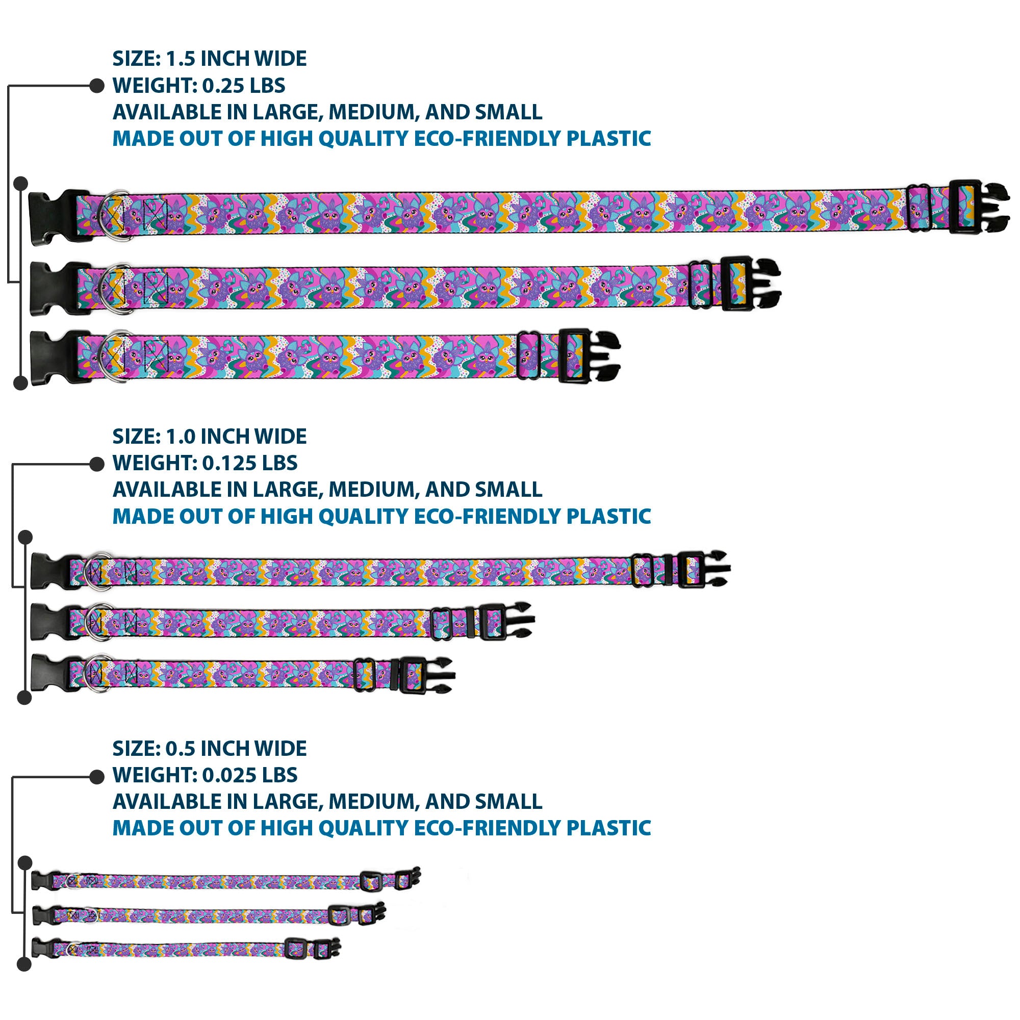 Plastic Clip Collar - Furby Purple Dancing Pose Collage Multi Color Plastic Clip Collars Furby