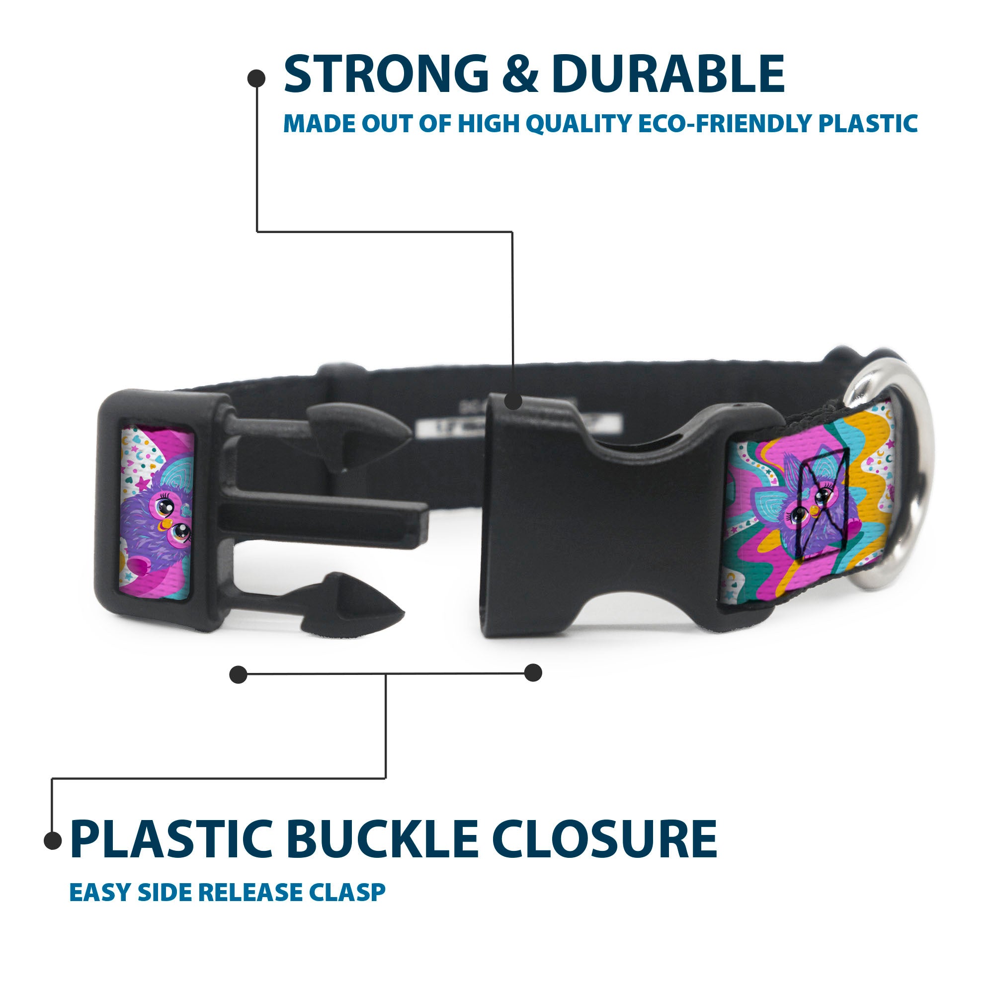 Plastic Clip Collar - Furby Purple Dancing Pose Collage Multi Color Plastic Clip Collars Furby