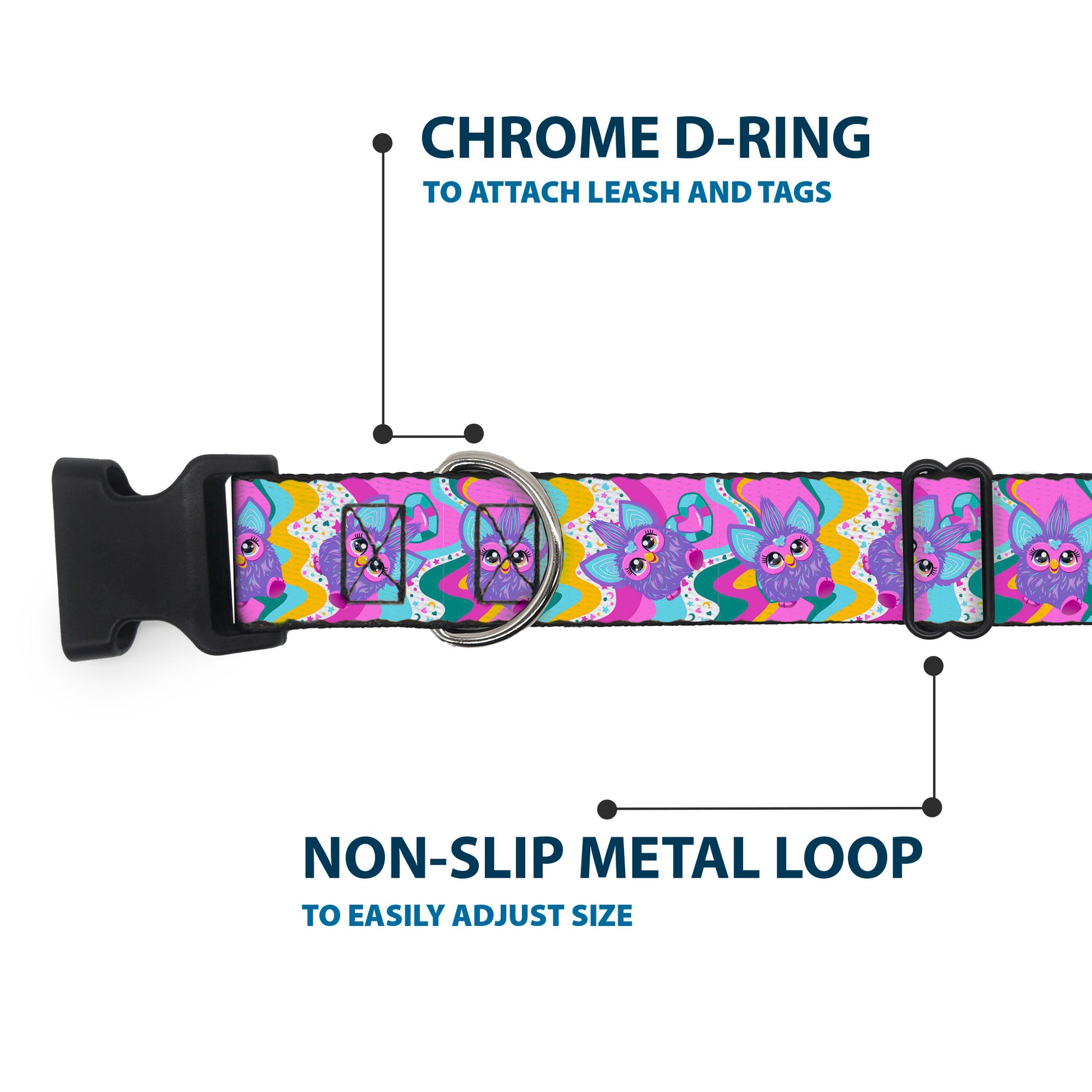 Plastic Clip Collar - Furby Purple Dancing Pose Collage Multi Color Plastic Clip Collars Furby