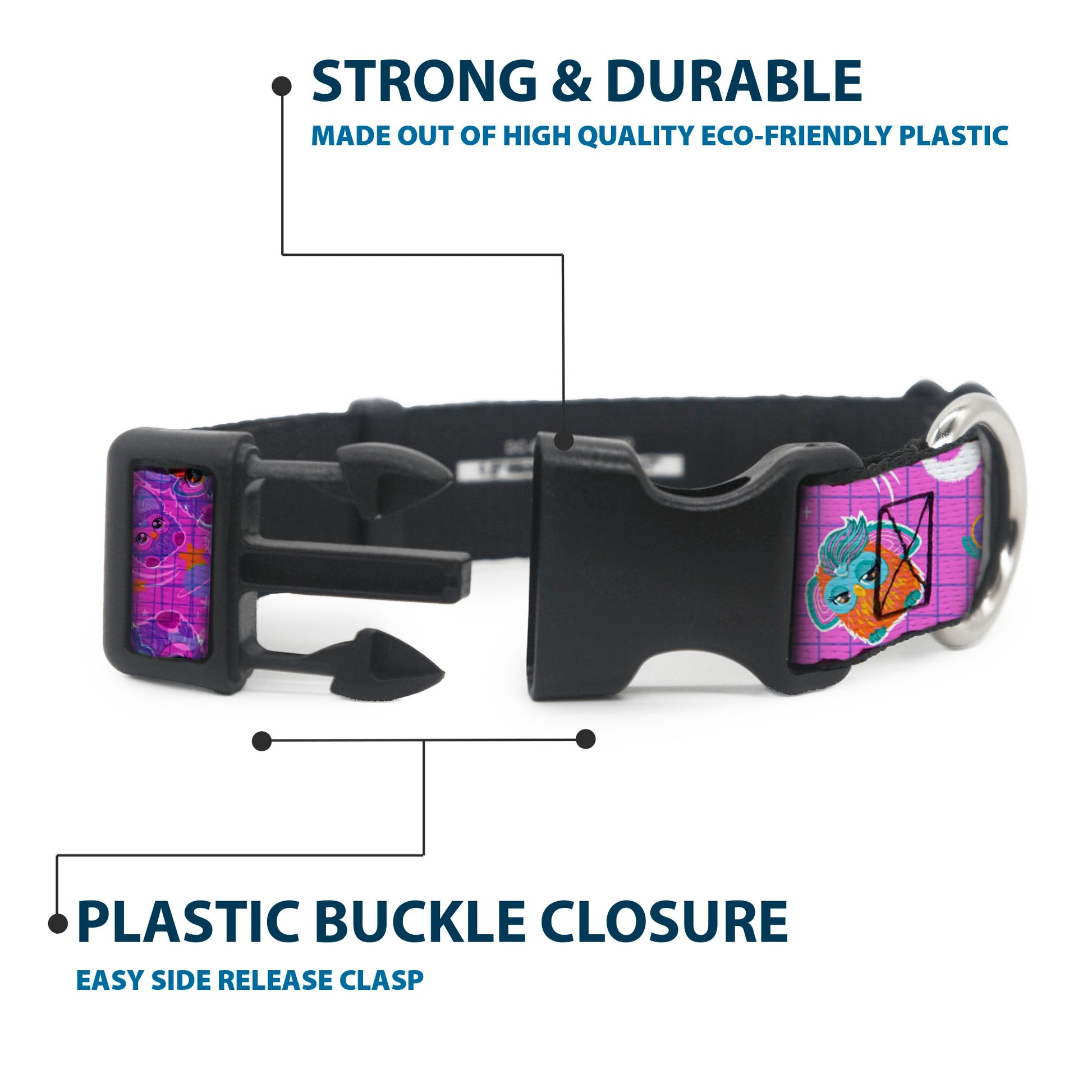 Plastic Clip Collar - Furby and Furblets Galaxy Grid Collage Pink/Purple Plastic Clip Collars Furby