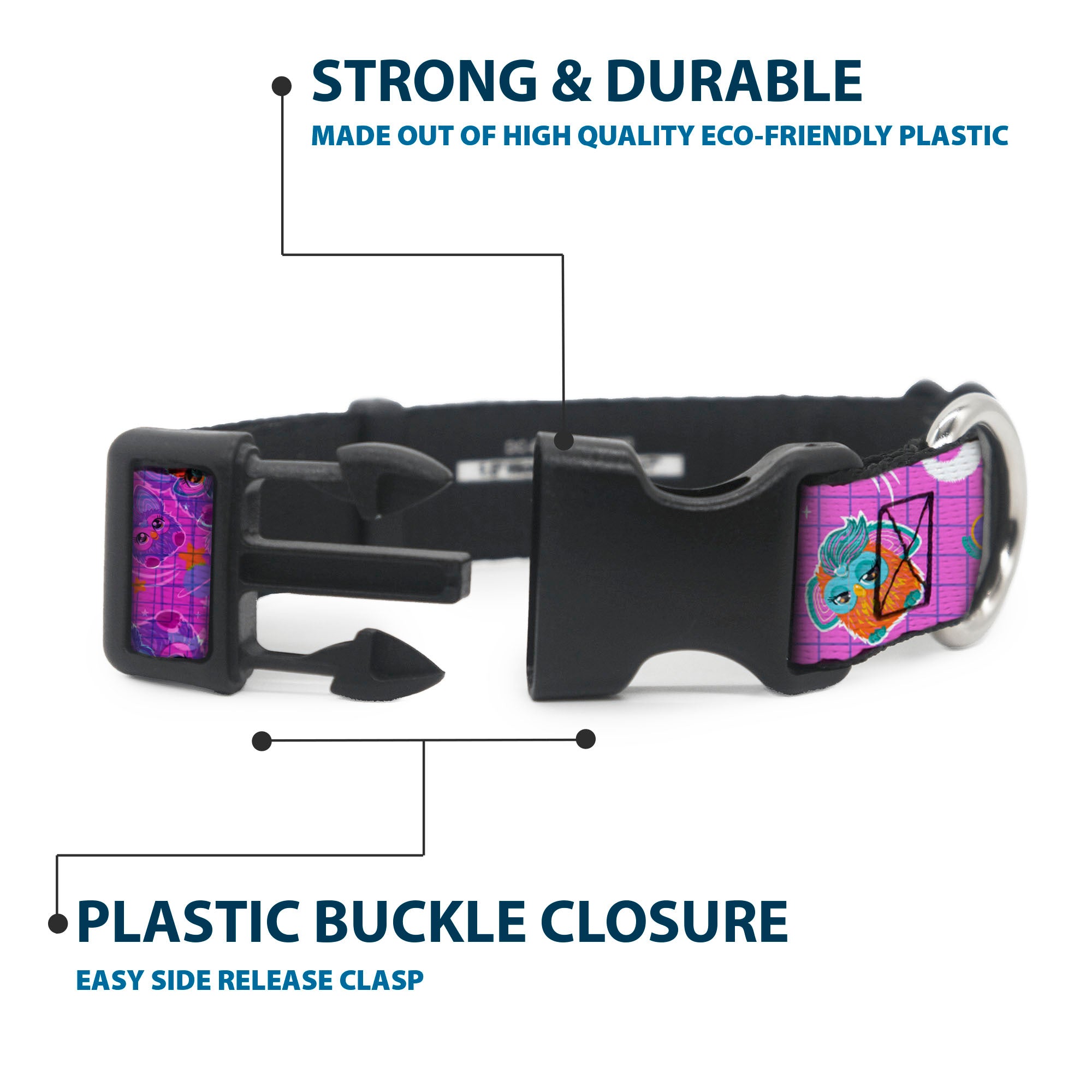 Plastic Clip Collar - Furby and Furblets Galaxy Grid Collage Pink/Purple Plastic Clip Collars Furby