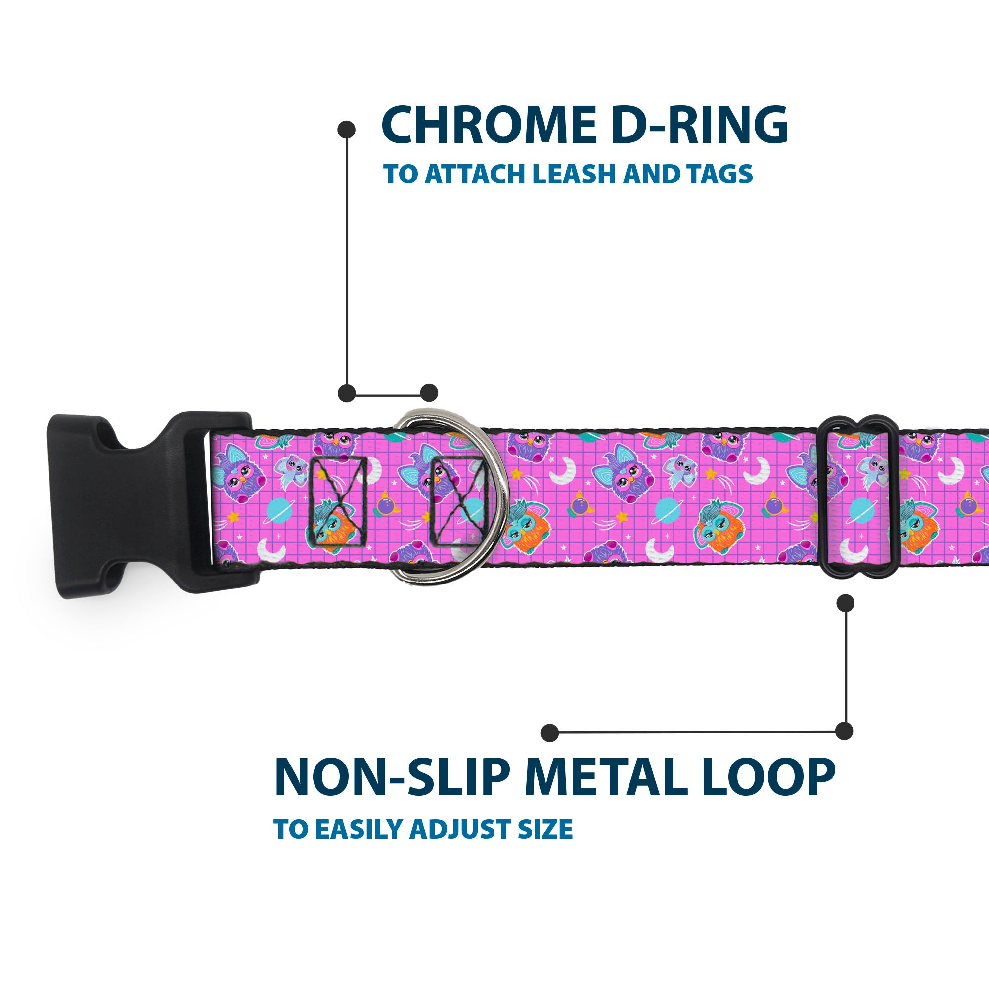 Plastic Clip Collar - Furby and Furblets Galaxy Grid Collage Pink/Purple Plastic Clip Collars Furby